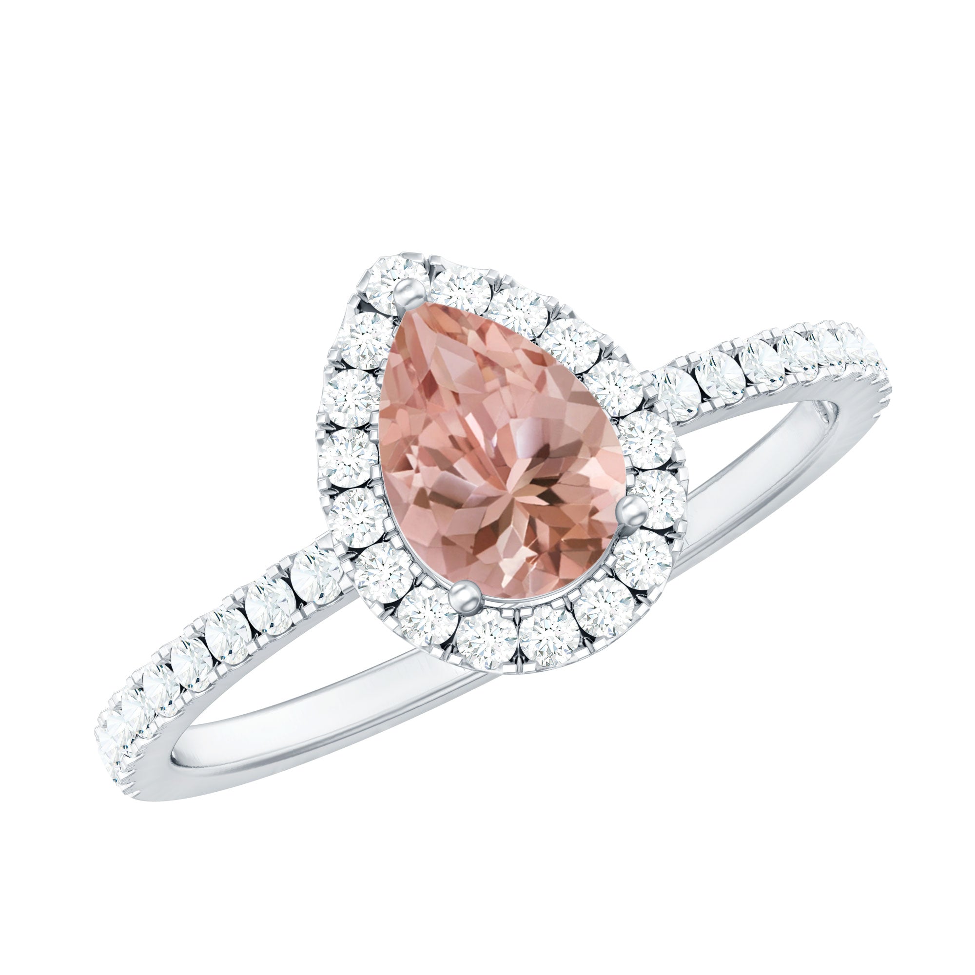 Real Morganite Classic Engagement Ring With Diamond Halo