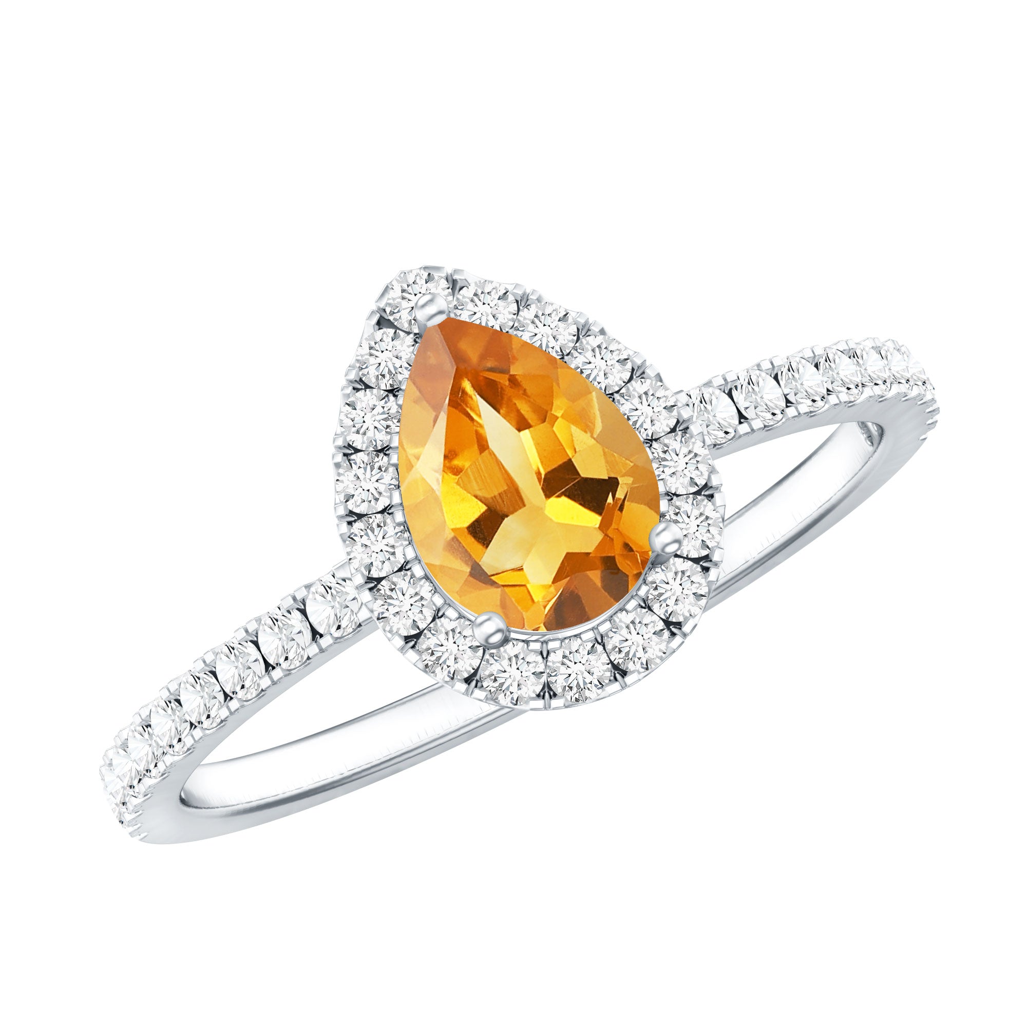 Classic Citrine Teardrop Engagement Ring with Diamond Halo AAA - Rosec Jewels