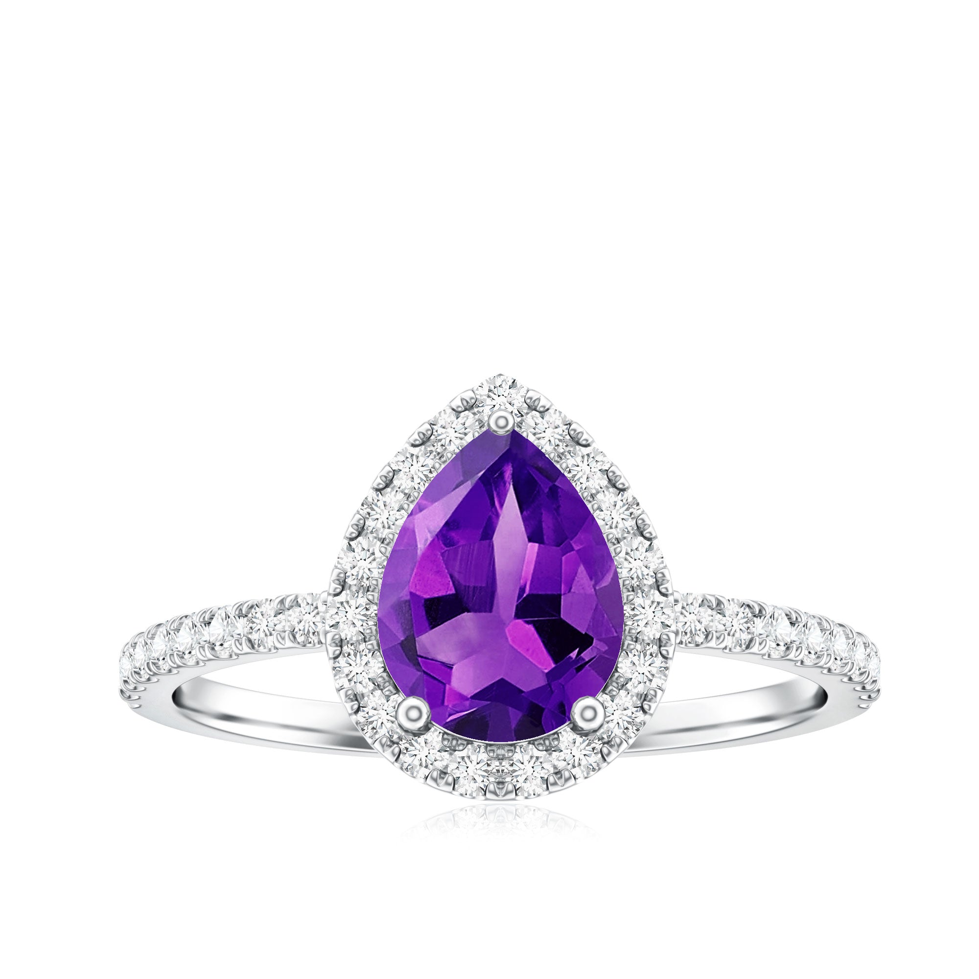 Natural Amethyst Teardrop Engagement Ring with Diamond Halo AAA - Rosec Jewels