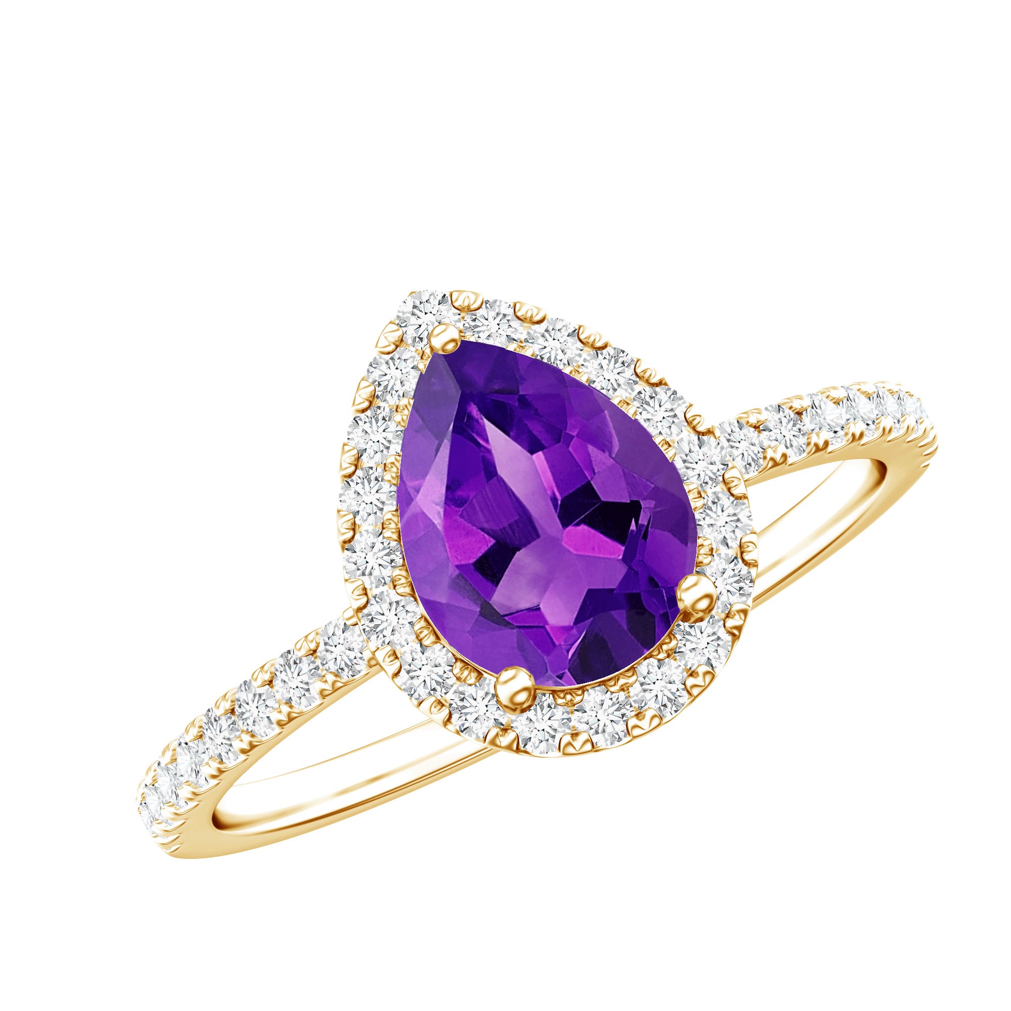 Natural Amethyst Teardrop Engagement Ring with Diamond Halo AAA - Rosec Jewels