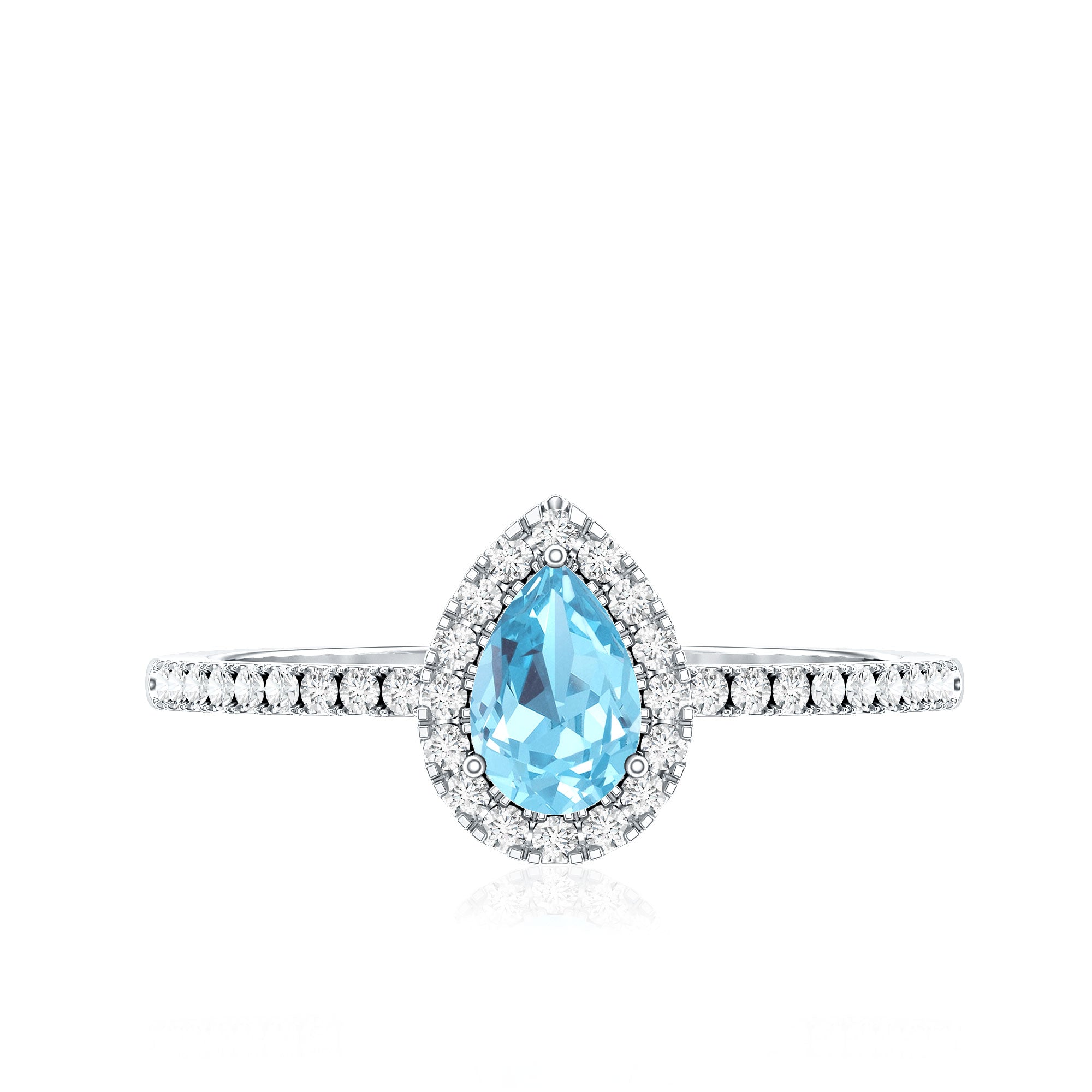 Natural Aquamarine Teardrop Engagement Ring with Diamond Halo AAA - Rosec Jewels