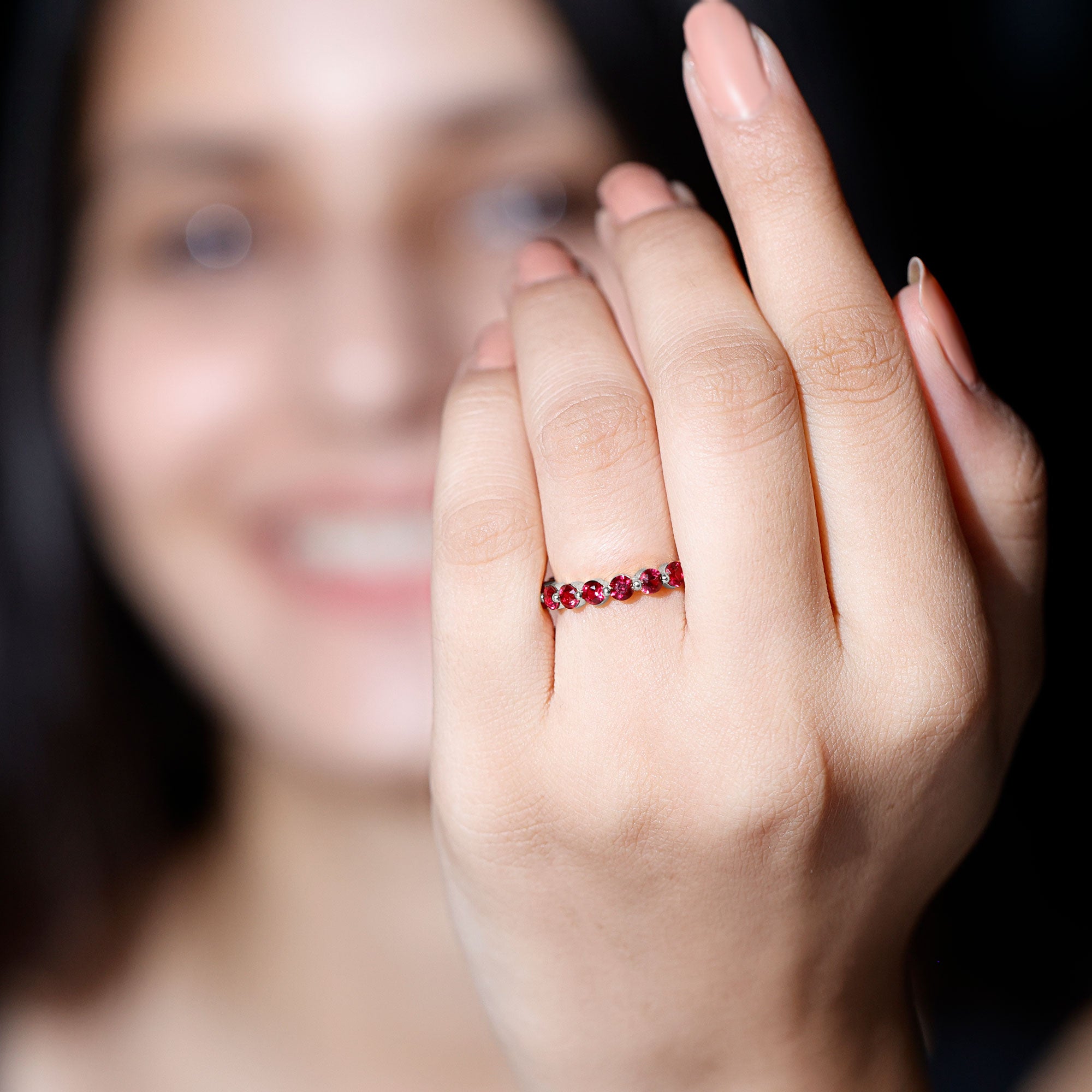 Certified Lab Created Ruby Eternity Wedding Band for Women AAAA - Rosec Jewels