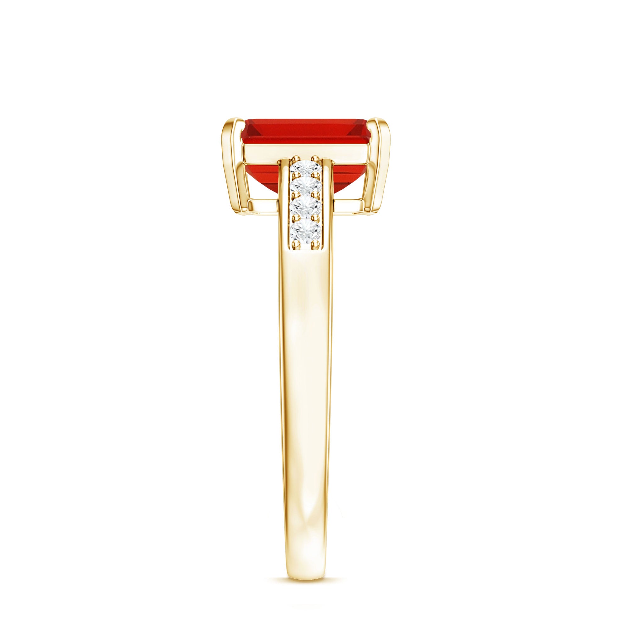 Emerald Cut Real Fire Opal Solitaire Engagement Ring with Diamond AAA - Rosec Jewels