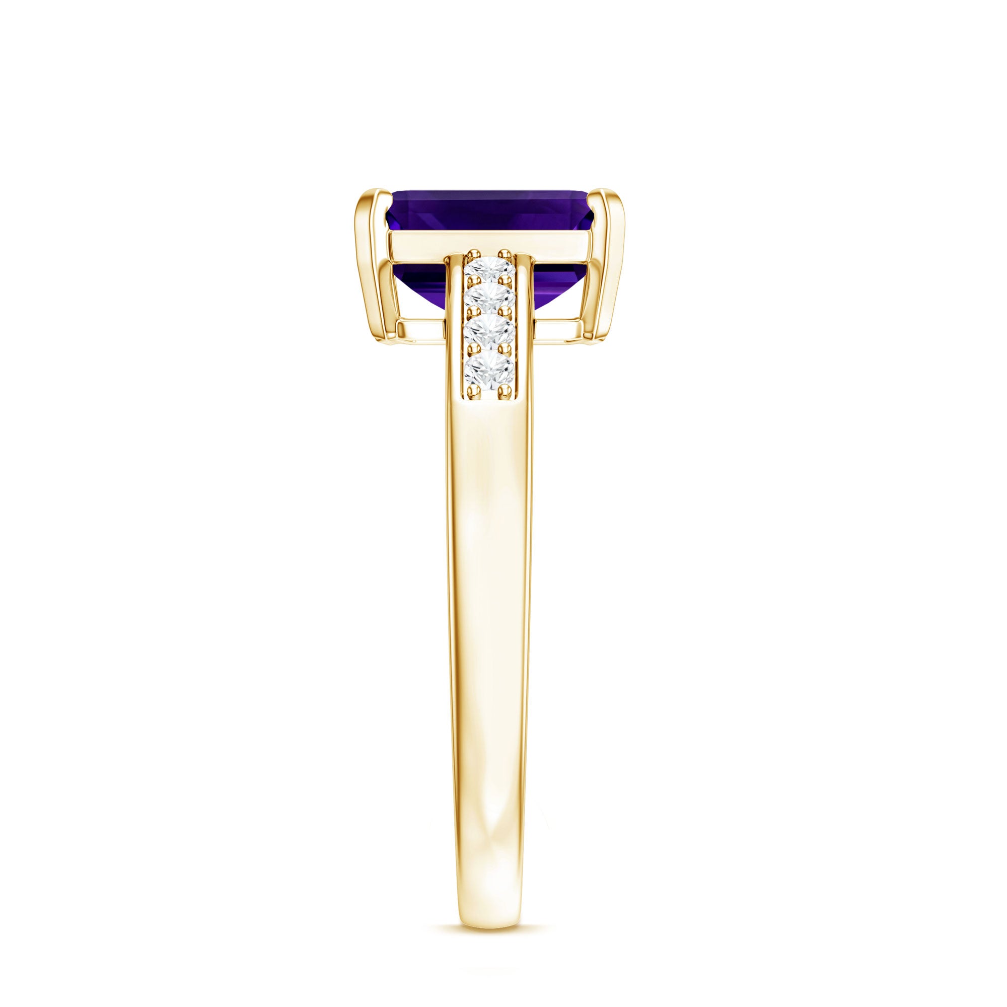 Natural 1.4 Carat Amethyst Emerald Cut Engagement Ring with Diamond AAA - Rosec Jewels