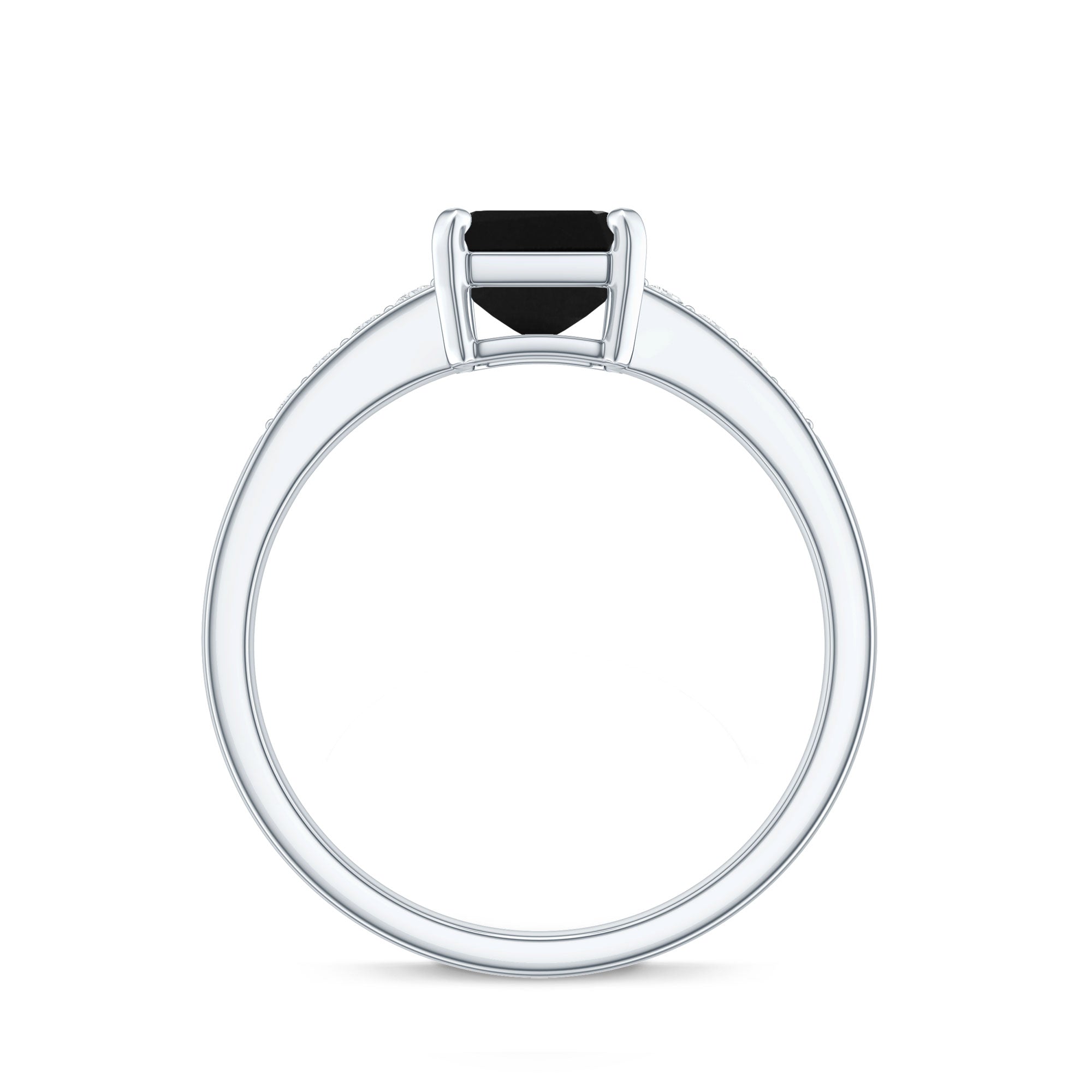 6X8mm Emerald Cut Black Onyx Engagement Ring with Diamond AAA - Rosec Jewels