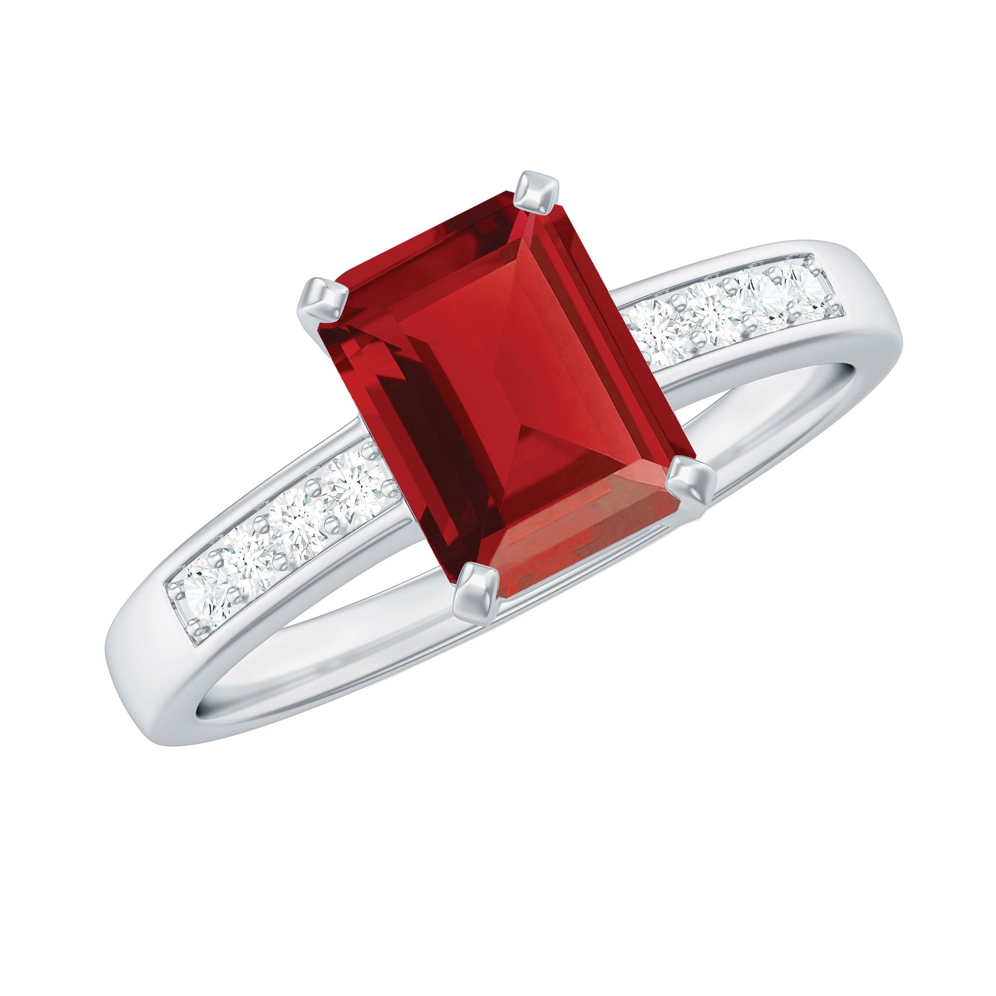 Lab Grown Ruby Emerald Cut Engagement Ring with Real Diamond
