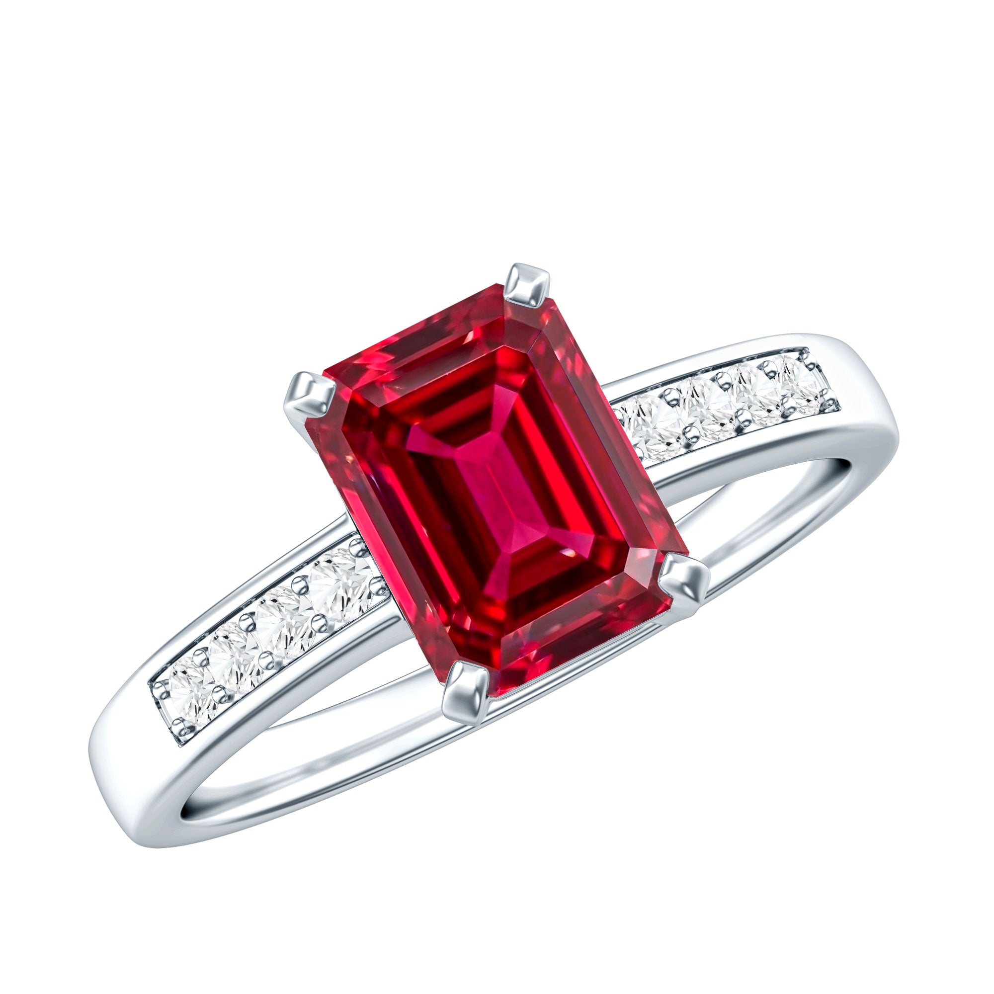 Rosec Jewels-Lab Grown Ruby Emerald Cut Engagement Ring with Real Diamond