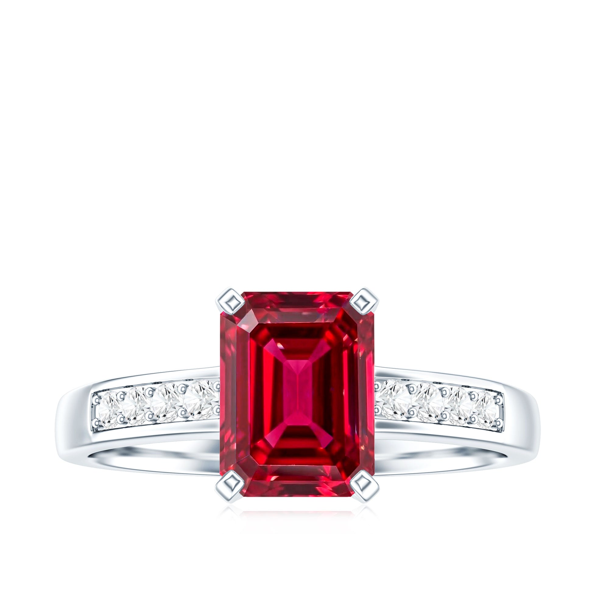 Rosec Jewels-Lab Grown Ruby Emerald Cut Engagement Ring with Real Diamond