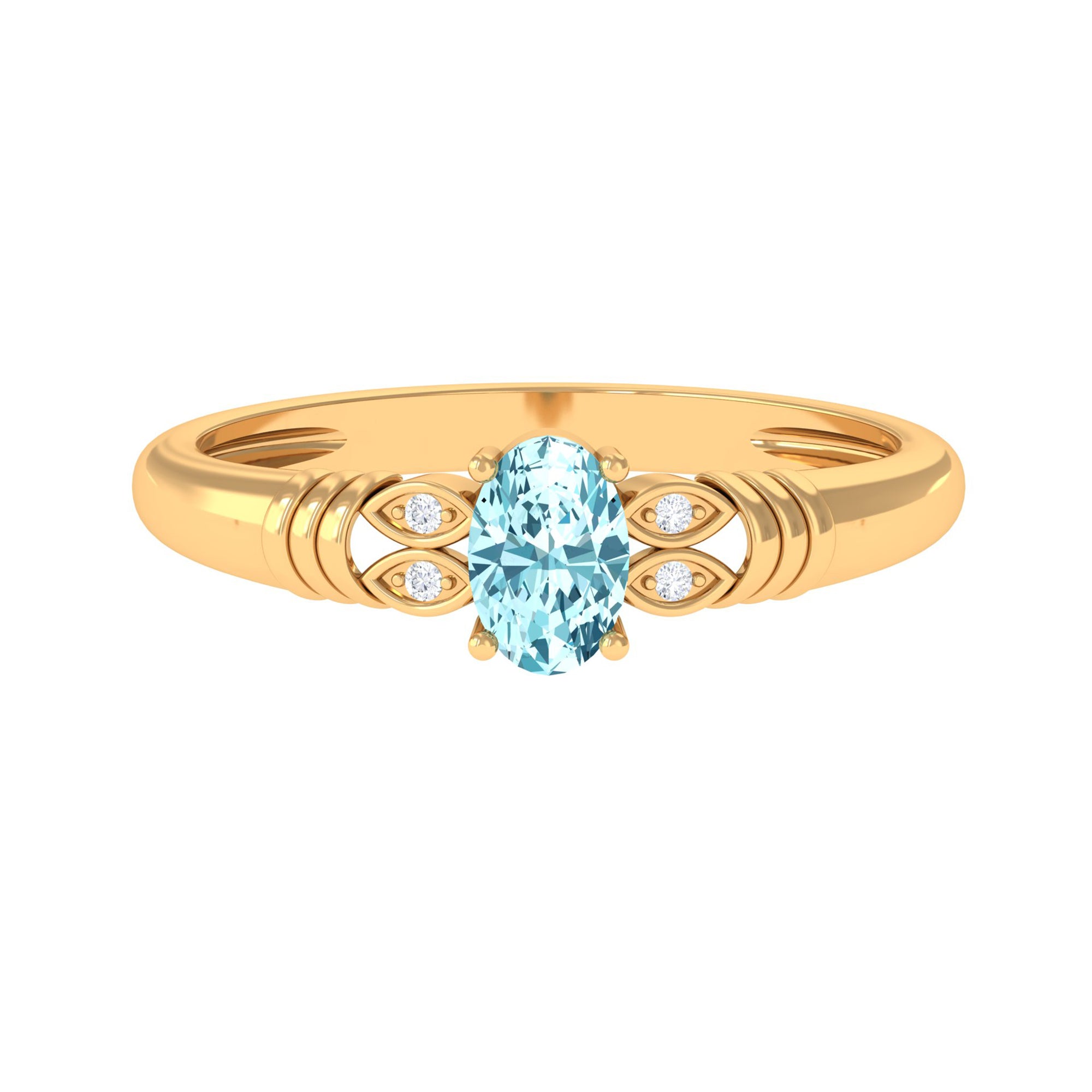 Rosec Jewels-Natural 6X8mm Aquamarine Oval Engagement Ring with Diamond