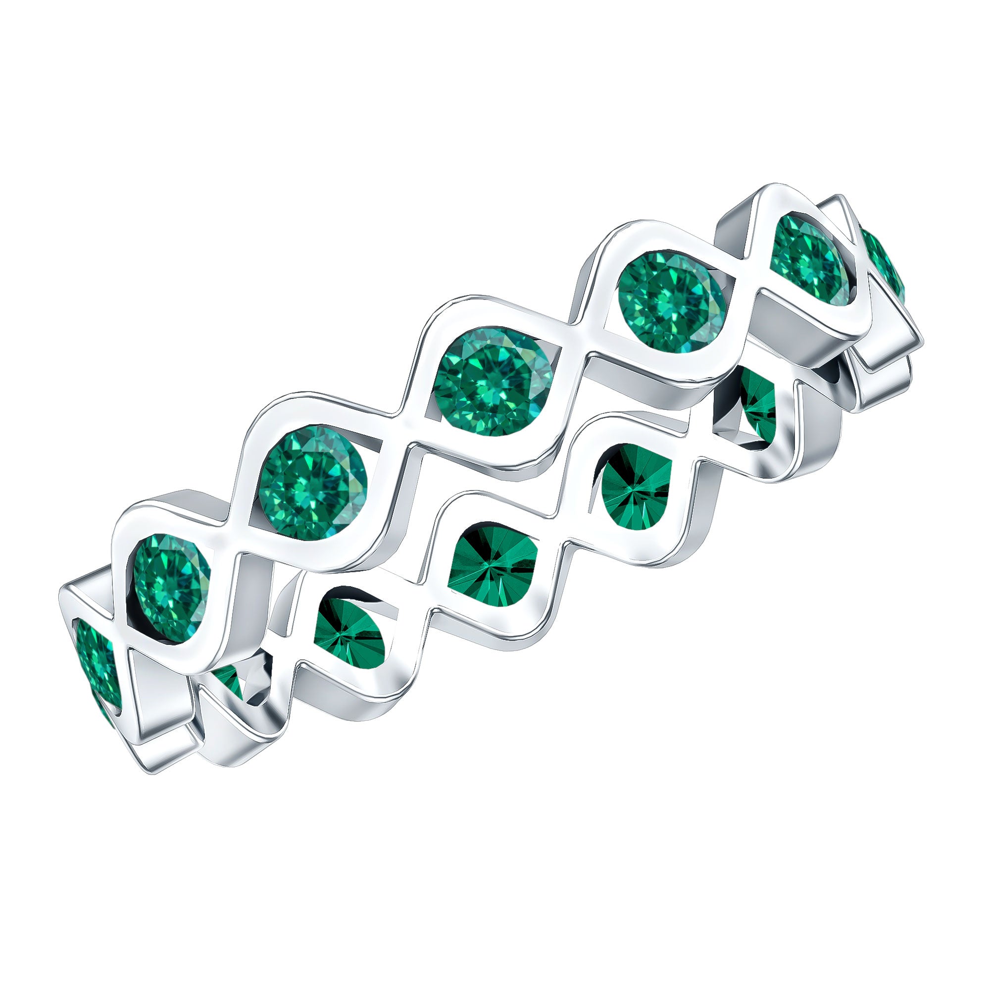 Certified Lab Grown Emerald Infinity Twisted Eternity Ring AAAA - Rosec Jewels
