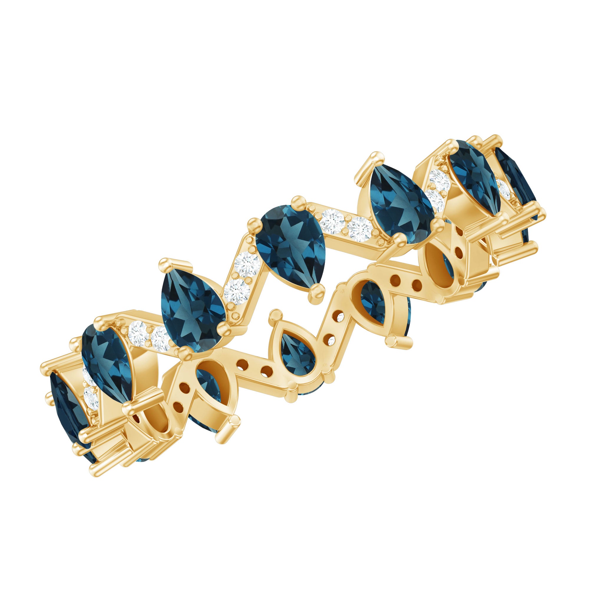 Pear Shape London Blue Topaz and Diamond Full Eternity Band AAA - Rosec Jewels