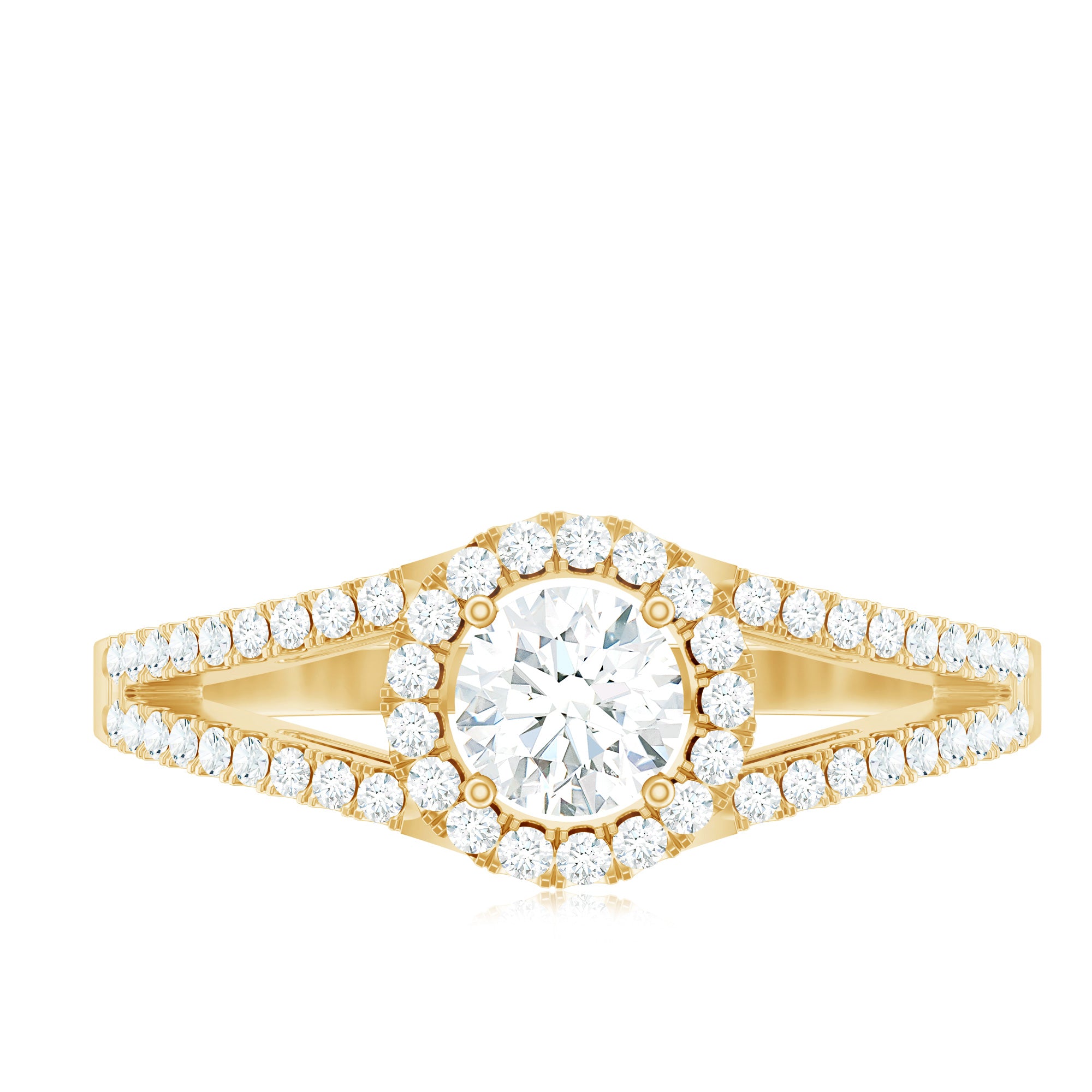 Rosec Jewels-Womens Moissanite Halo Engagement Ring with Split Shank