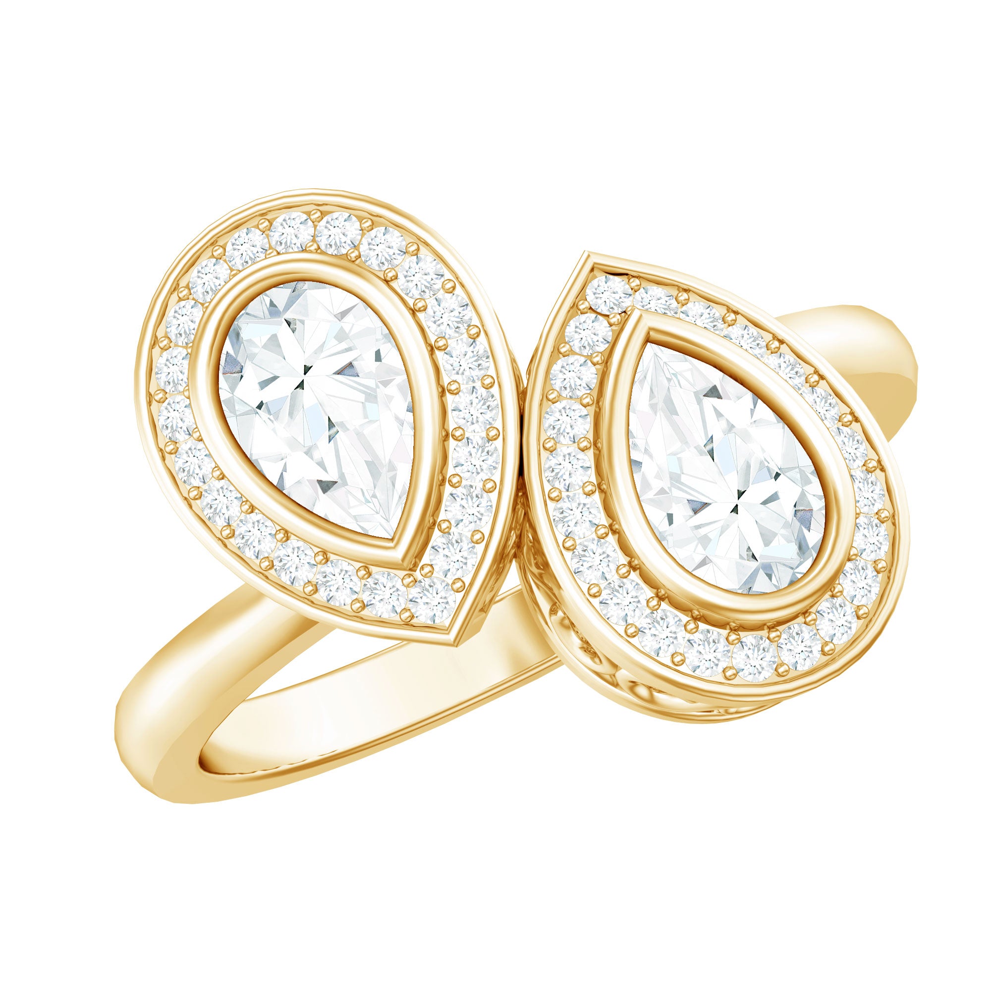 Pear Cut Moissanite Two Stone Engagement Ring with Halo D-VS1 - Rosec Jewels