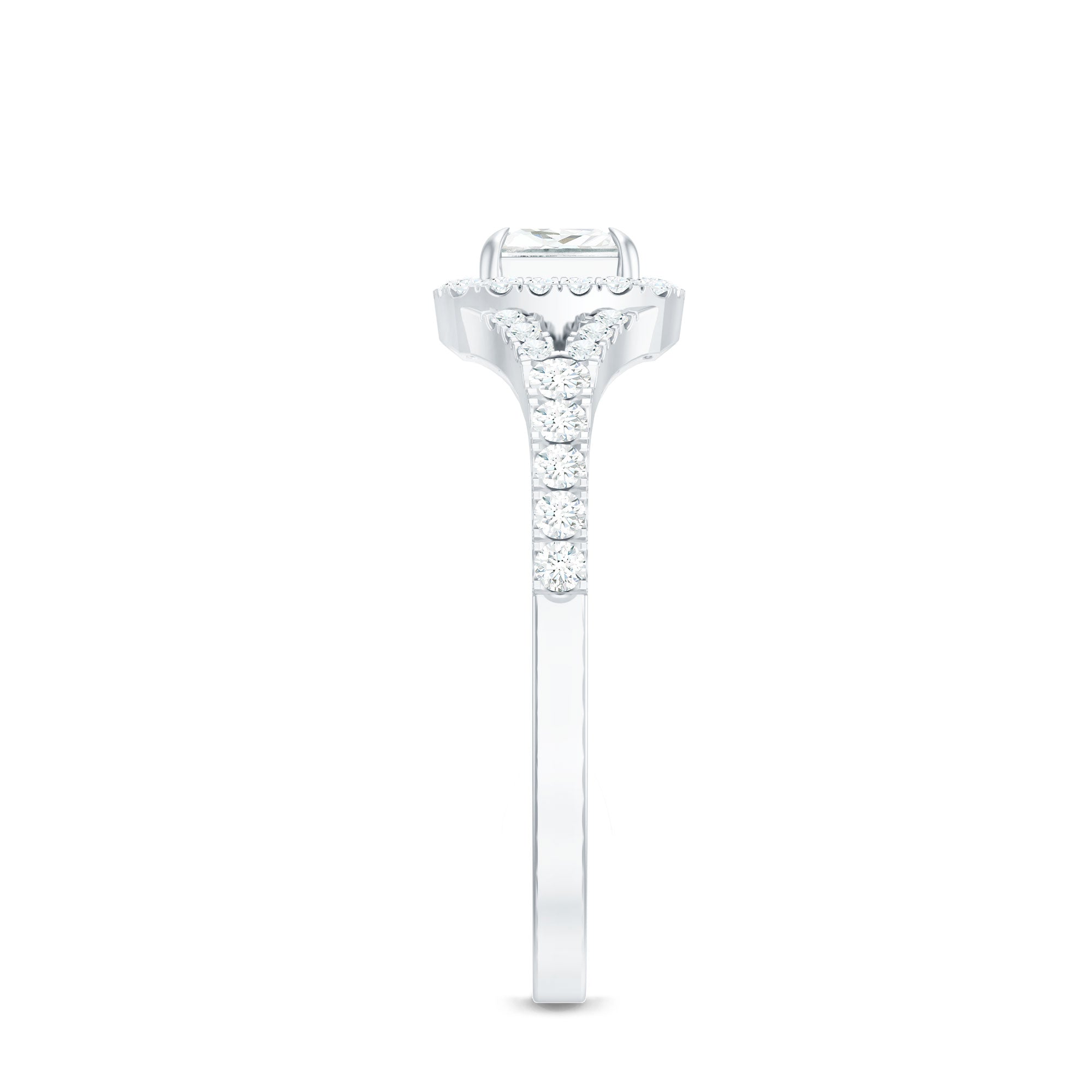 Rosec Jewels-Princess Cut Moissanite Halo Engagement Ring with Split Shank