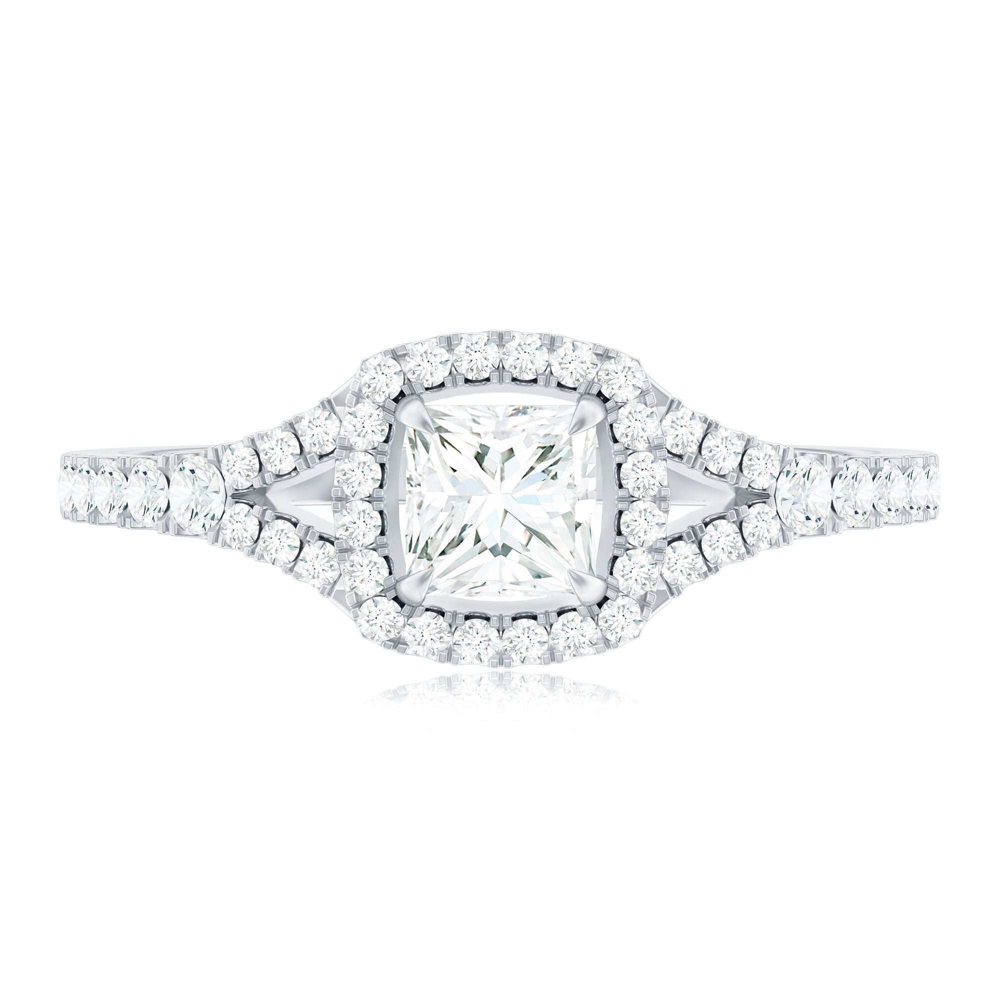 Rosec Jewels-Princess Cut Moissanite Halo Engagement Ring with Split Shank