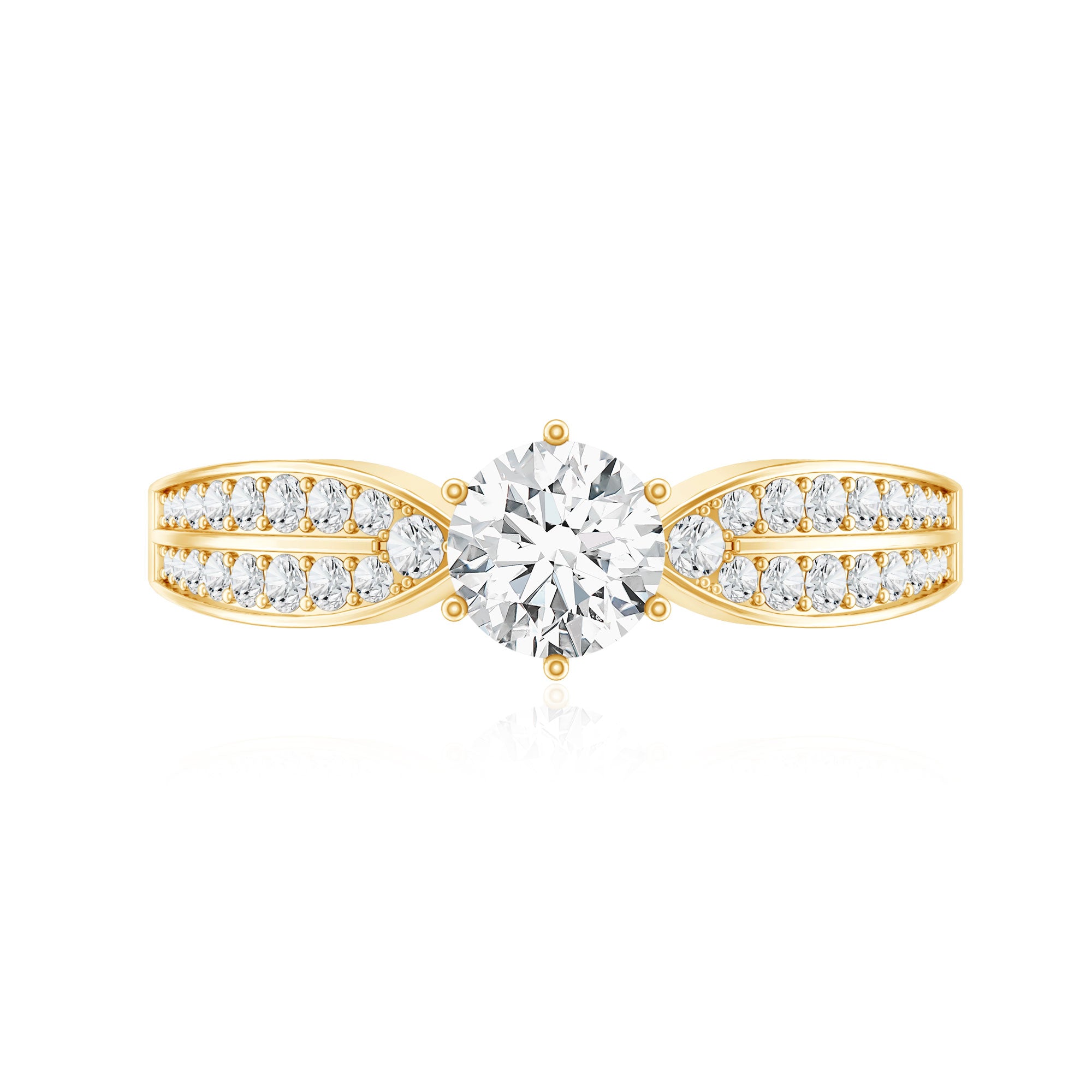 Elegant Round Moissanite Engagement Ring with Side Stones D-VS1 - Rosec Jewels