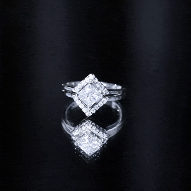 Certified Moissanite Princess Cut Wedding Ring Set for Women D-VS1 - Rosec Jewels