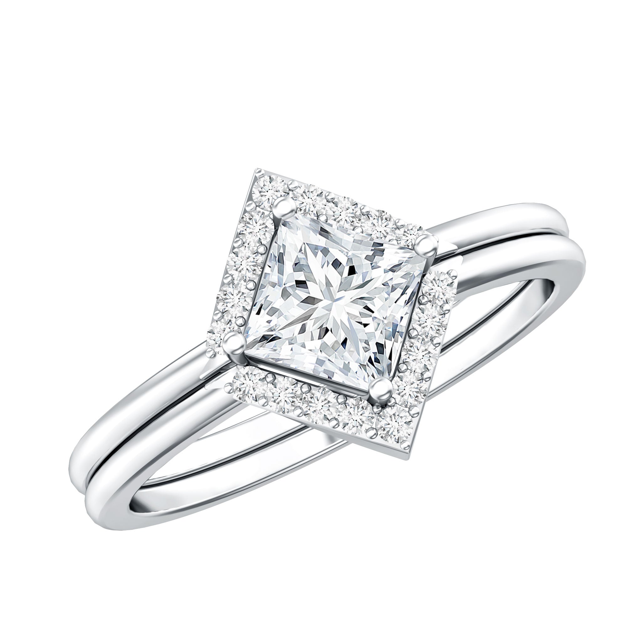 Certified Moissanite Princess Cut Wedding Ring Set for Women D-VS1 - Rosec Jewels