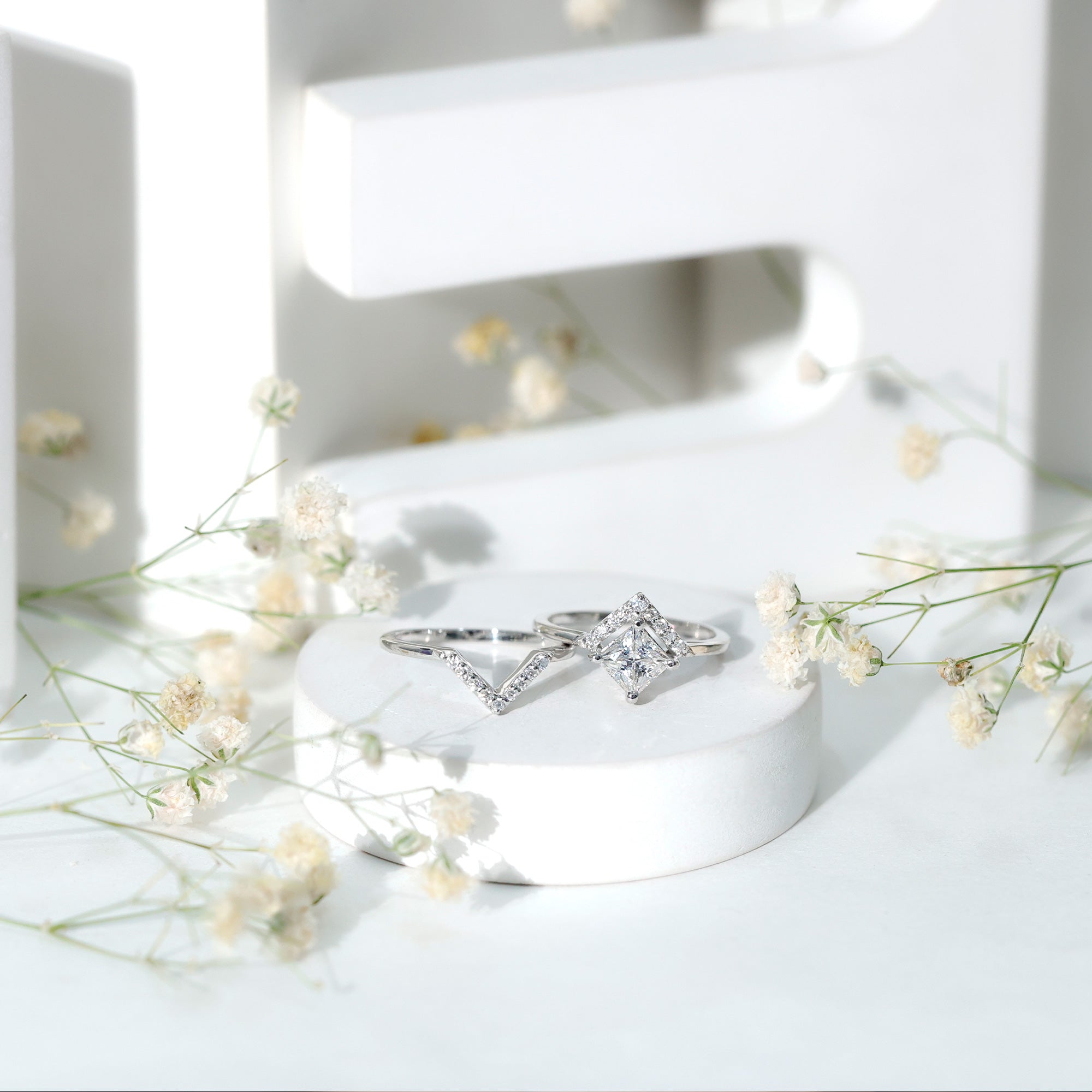 Certified Moissanite Princess Cut Wedding Ring Set for Women D-VS1 - Rosec Jewels