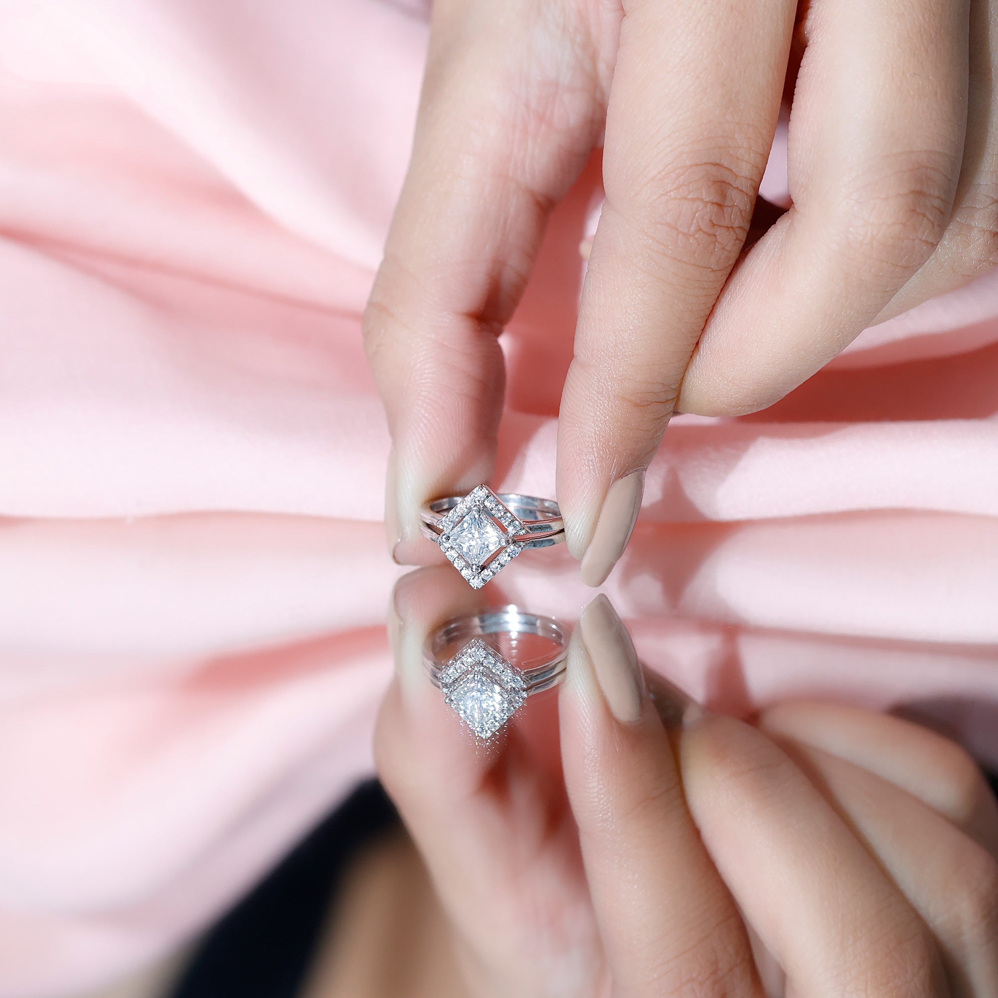 Certified Moissanite Princess Cut Wedding Ring Set for Women D-VS1 - Rosec Jewels