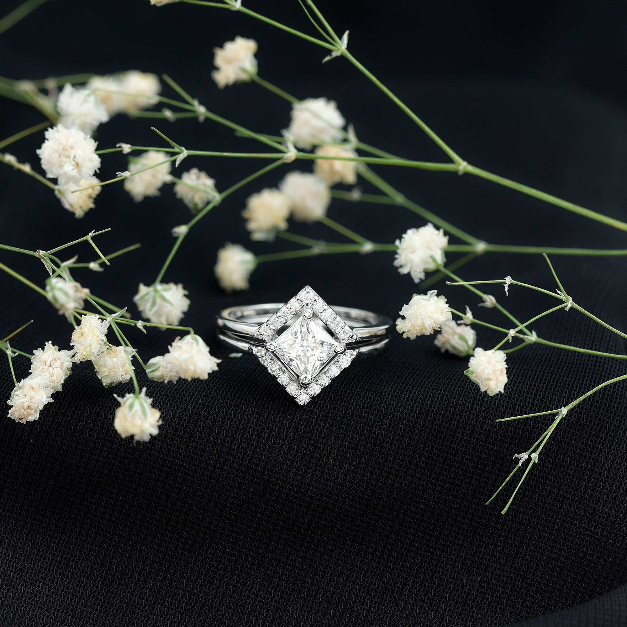 Certified Moissanite Princess Cut Wedding Ring Set for Women D-VS1 - Rosec Jewels