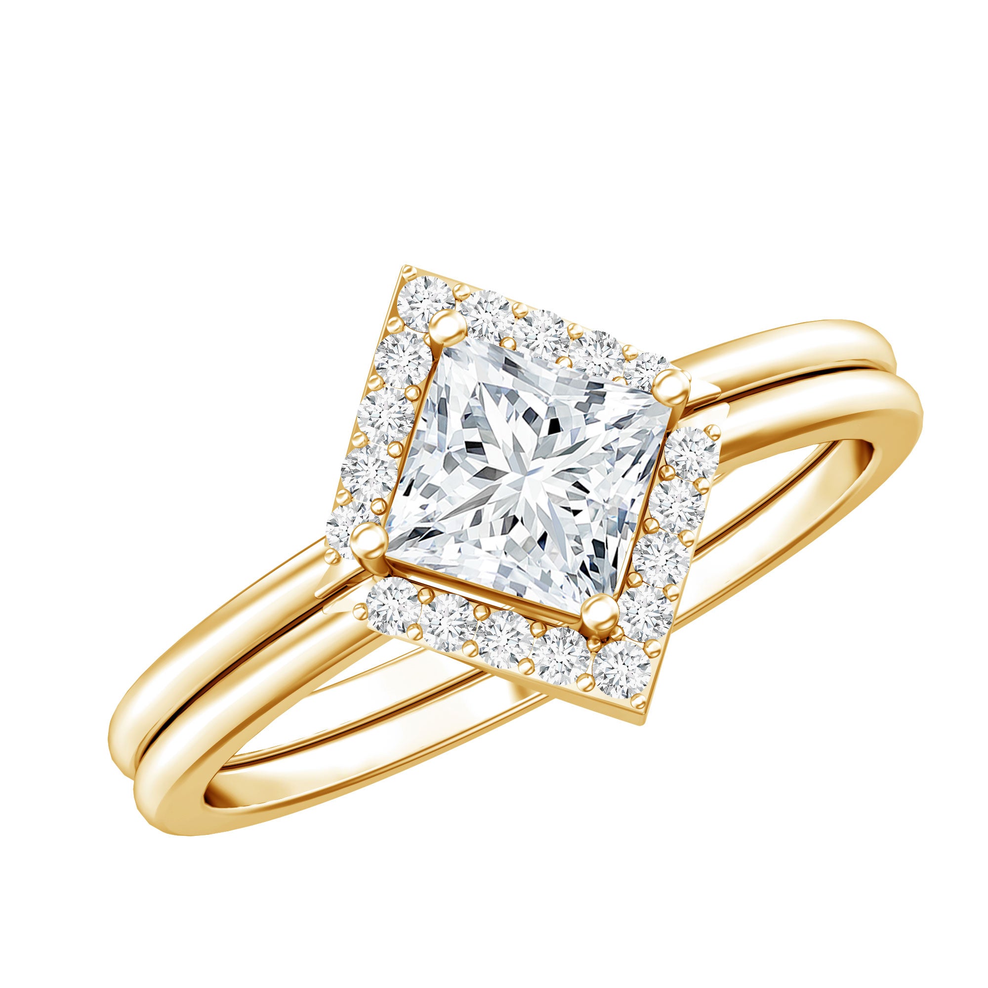 Certified Moissanite Princess Cut Wedding Ring Set for Women D-VS1 - Rosec Jewels