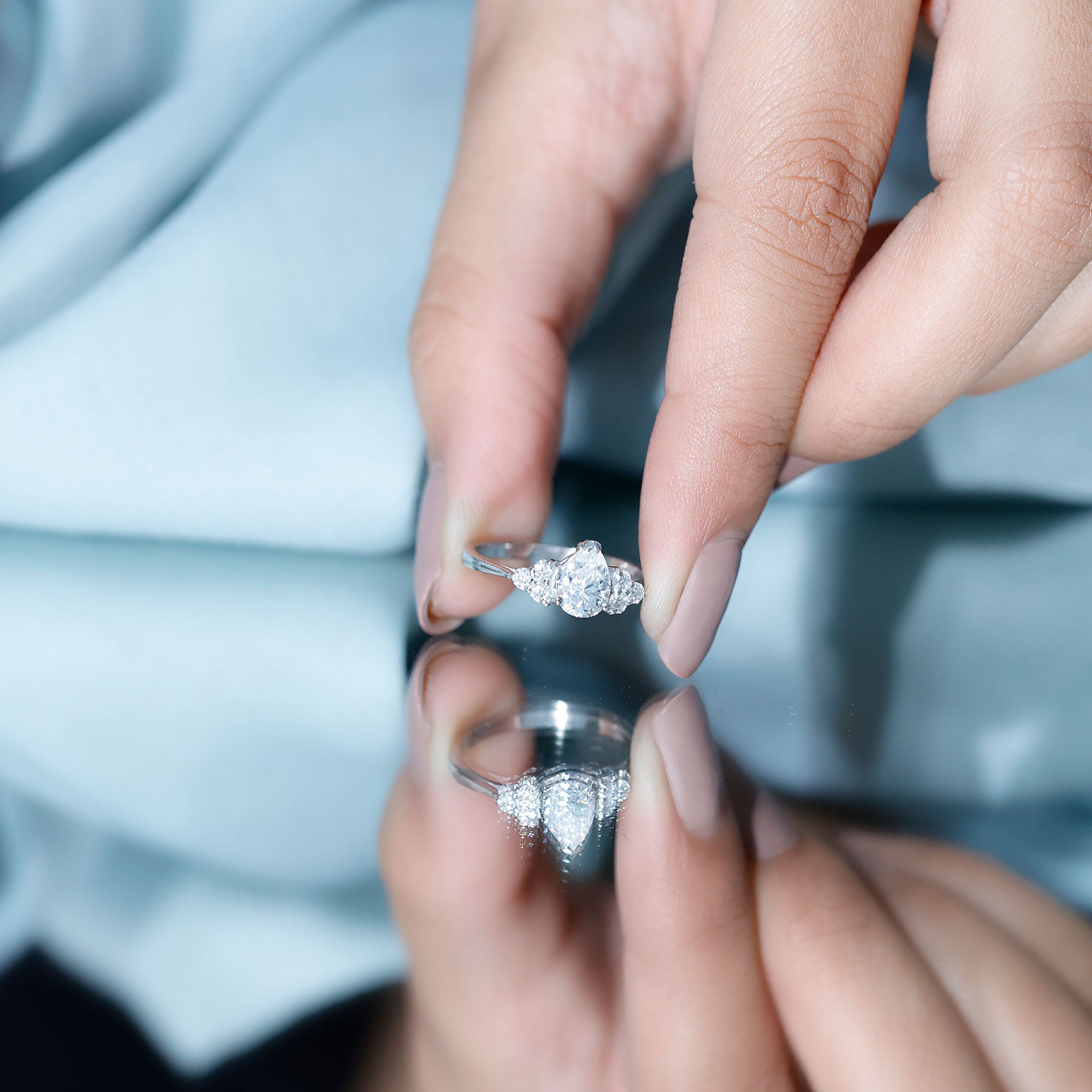 Brilliant Cut Moissanite Trio Engagement Ring For Women D-VS1 - Rosec Jewels