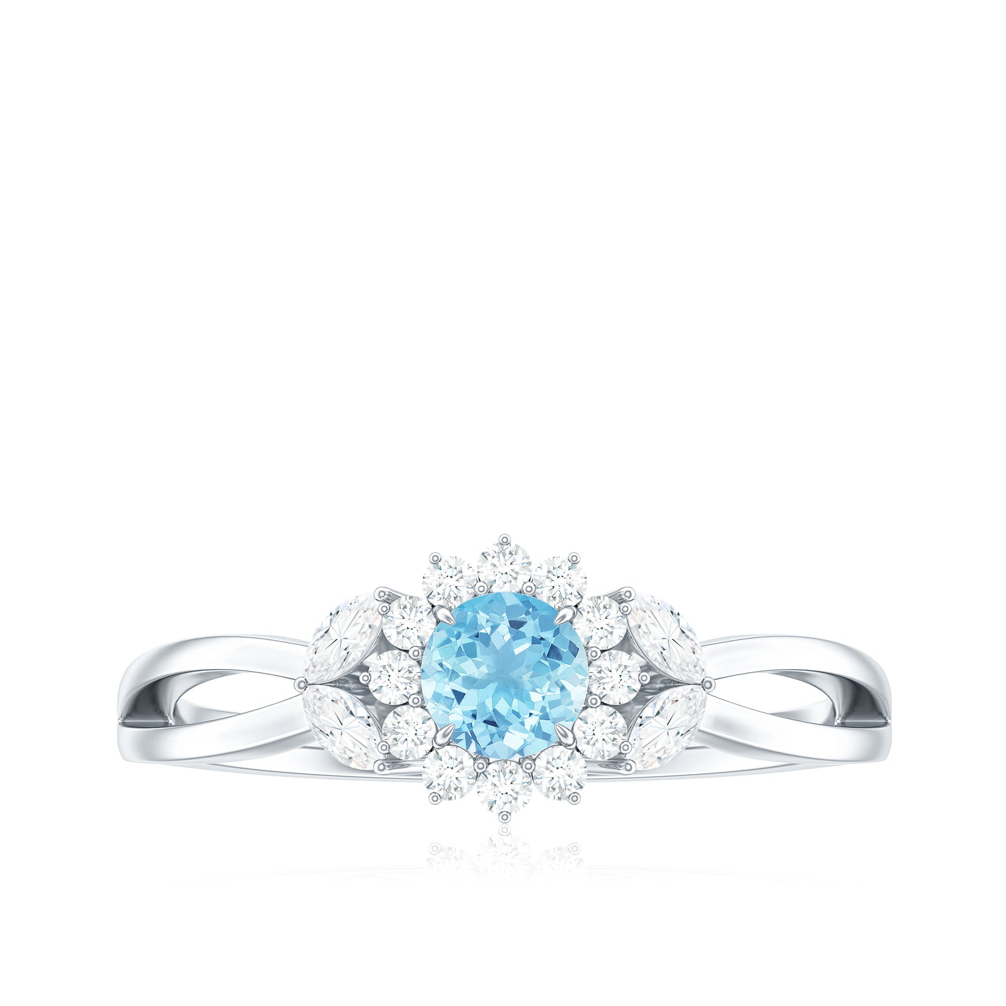 Natural Aquamarine Flower Promise Ring with Diamond AAA - Rosec Jewels
