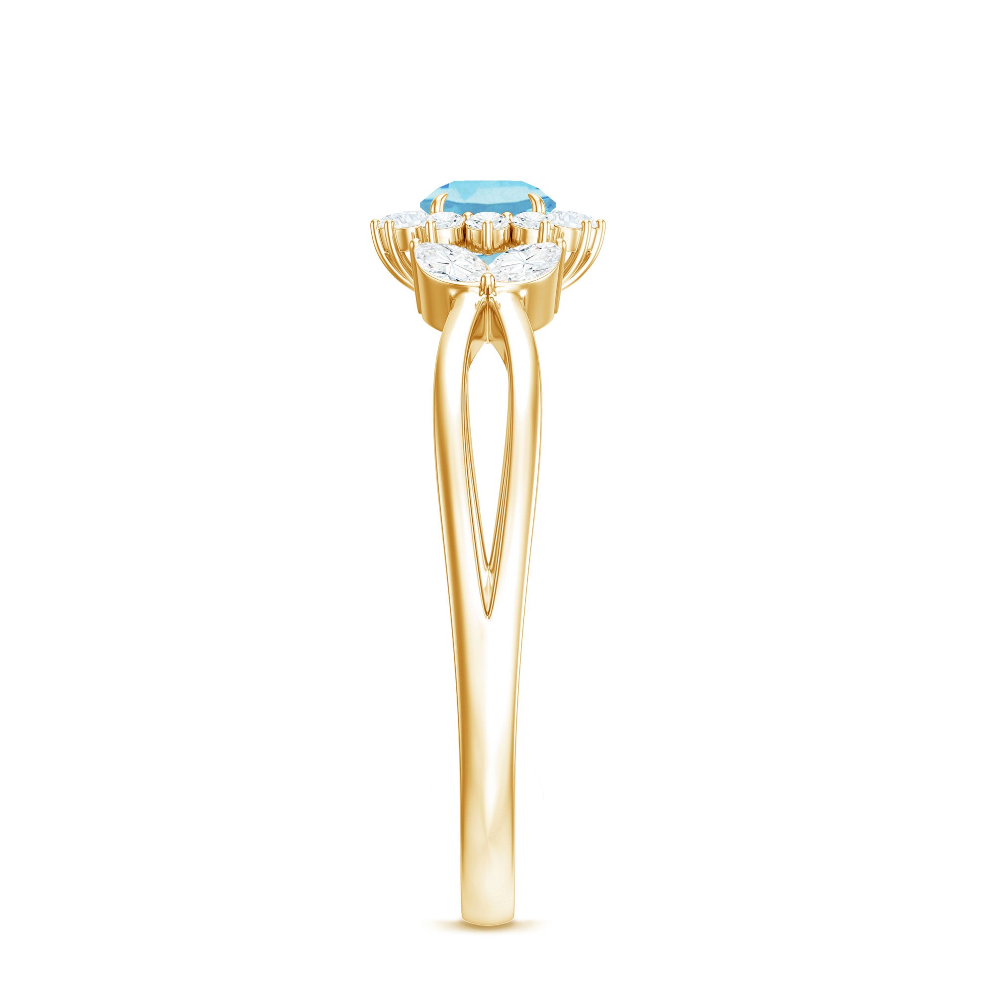 Natural Aquamarine Flower Promise Ring with Diamond AAA - Rosec Jewels