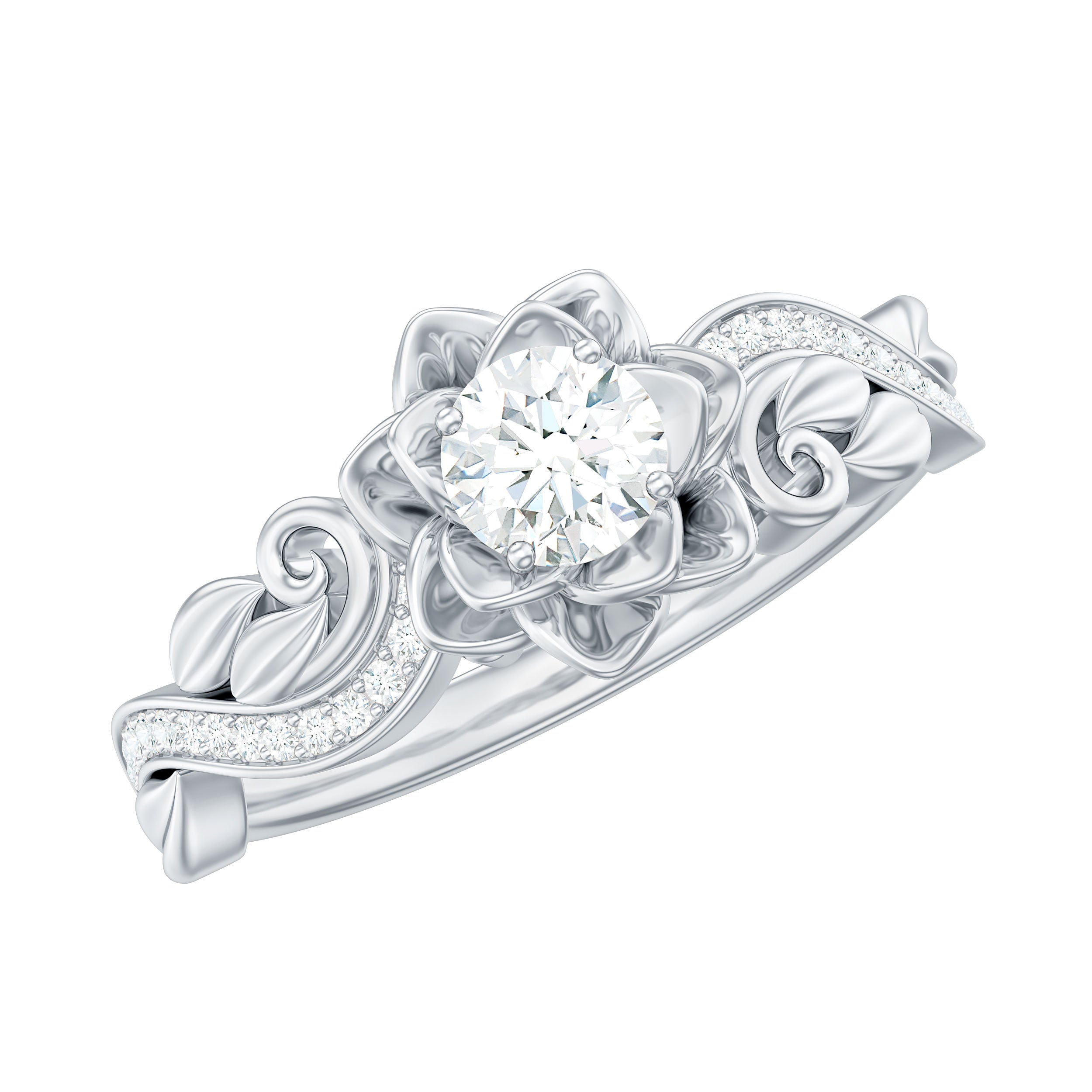 Certified Flower Inspired Moissanite Engagement Ring For Women