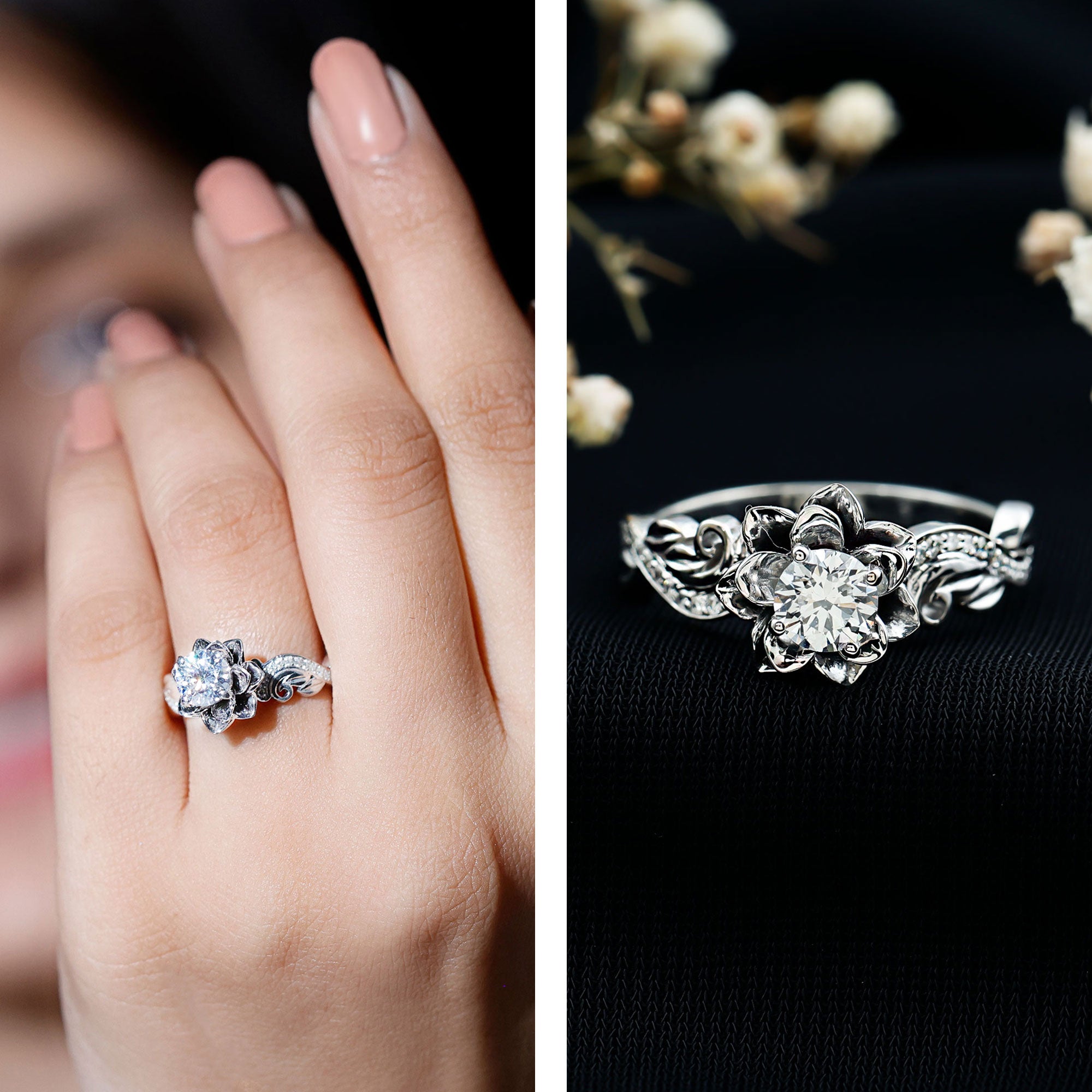 Certified Flower Inspired Moissanite Engagement Ring For Women D-VS1 - Rosec Jewels