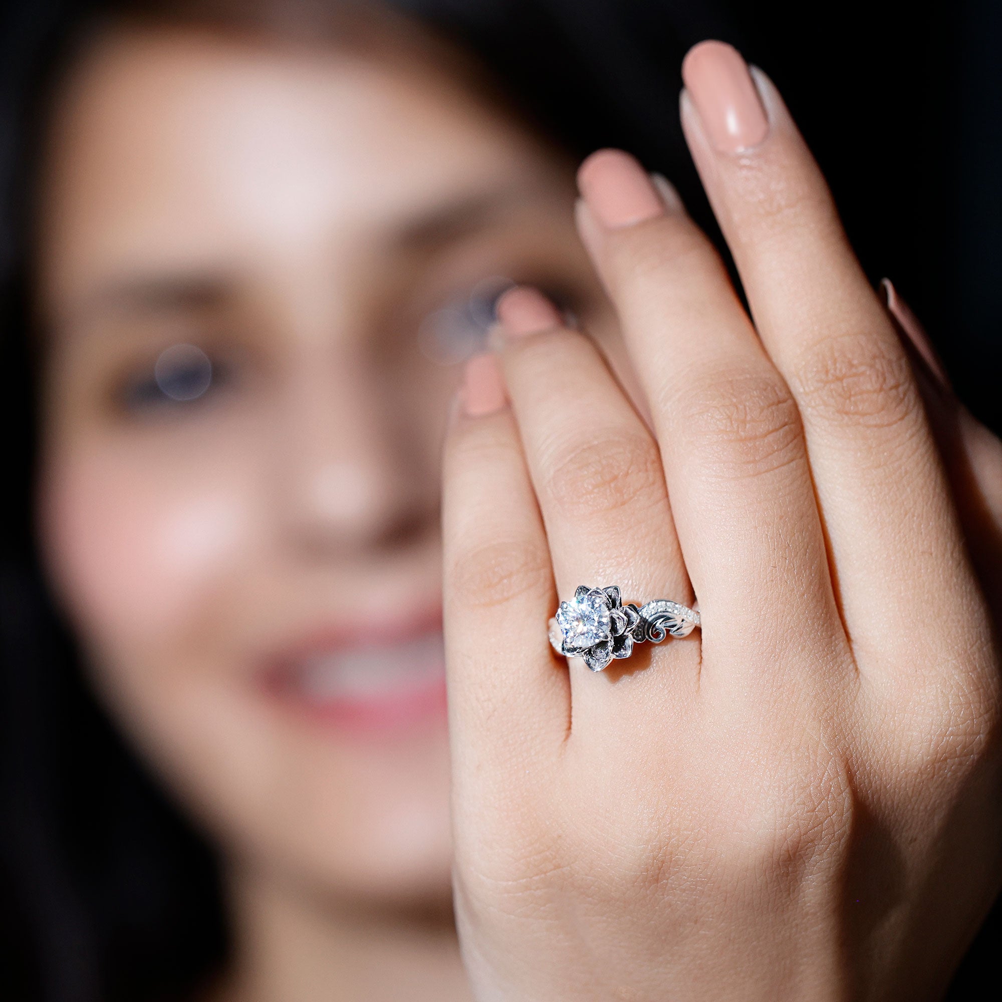 Certified Flower Inspired Moissanite Engagement Ring For Women D-VS1 - Rosec Jewels