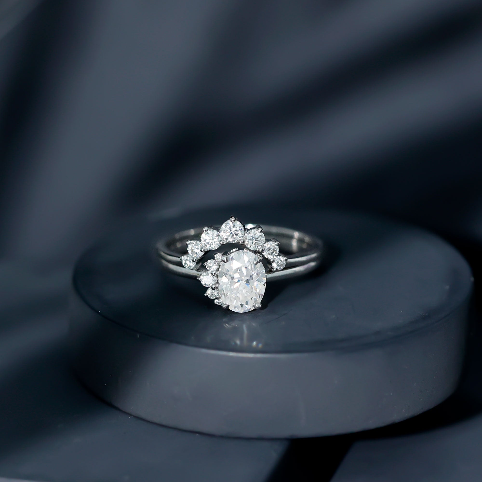 Rosec Jewels-Designer 1.2 Carat Oval Cut Moissanite Wedding Ring Set With Certificate