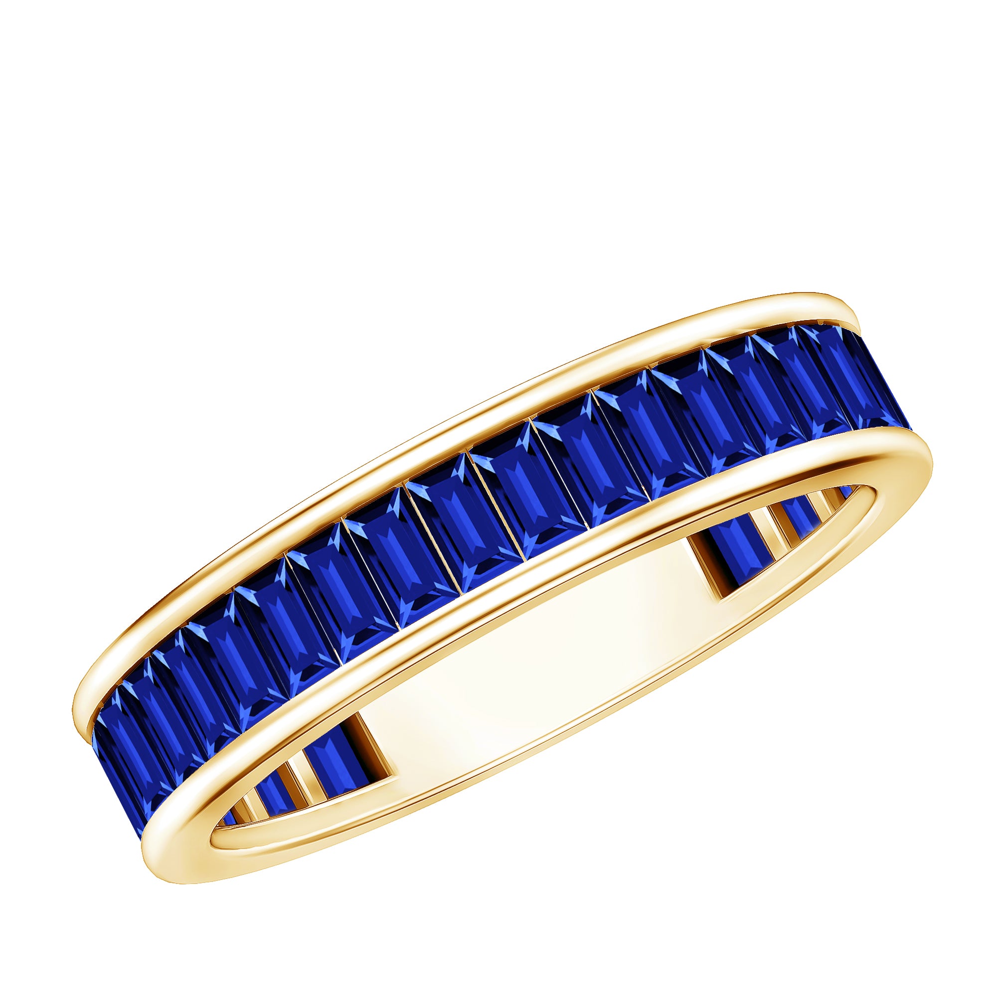 Certified Lab Grown Blue Sapphire Baguette Eternity Band Ring for Women AAAA - Rosec Jewels