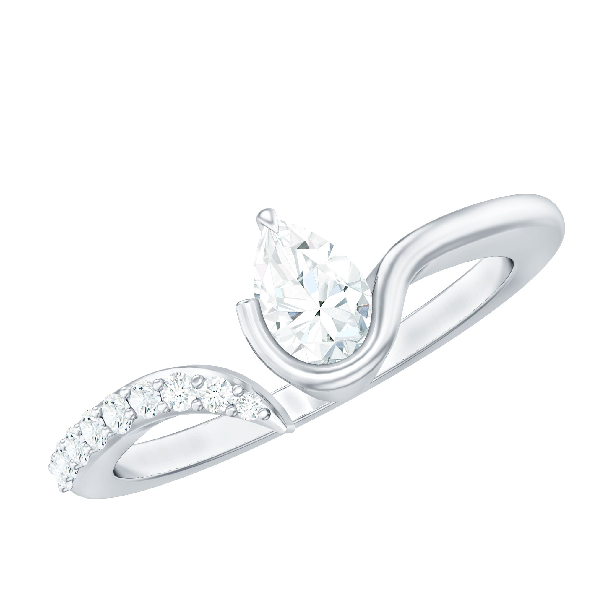 Pear Shaped Moissanite Cuff Ring for Women D-VS1 - Rosec Jewels