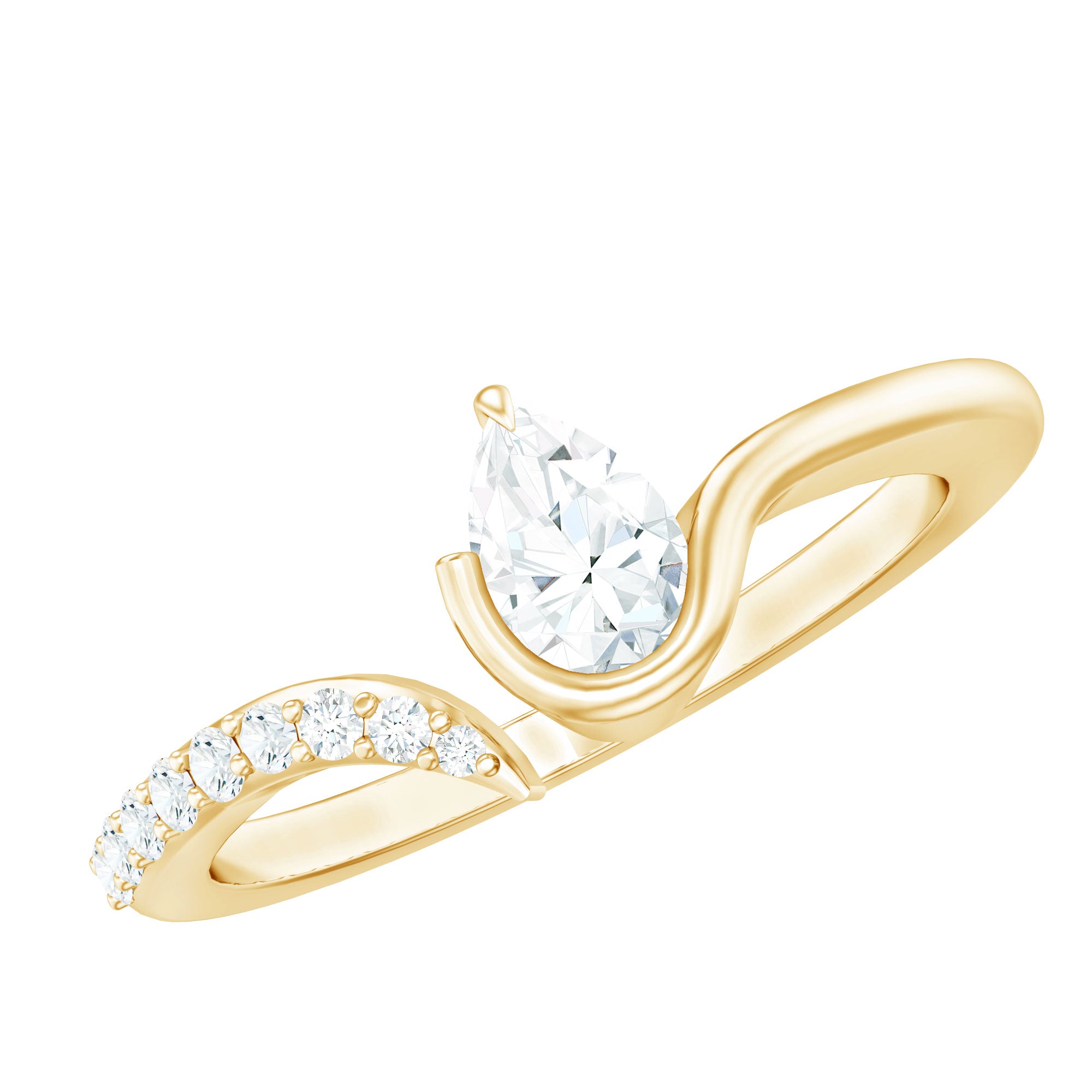Pear Shaped Moissanite Cuff Ring for Women D-VS1 - Rosec Jewels