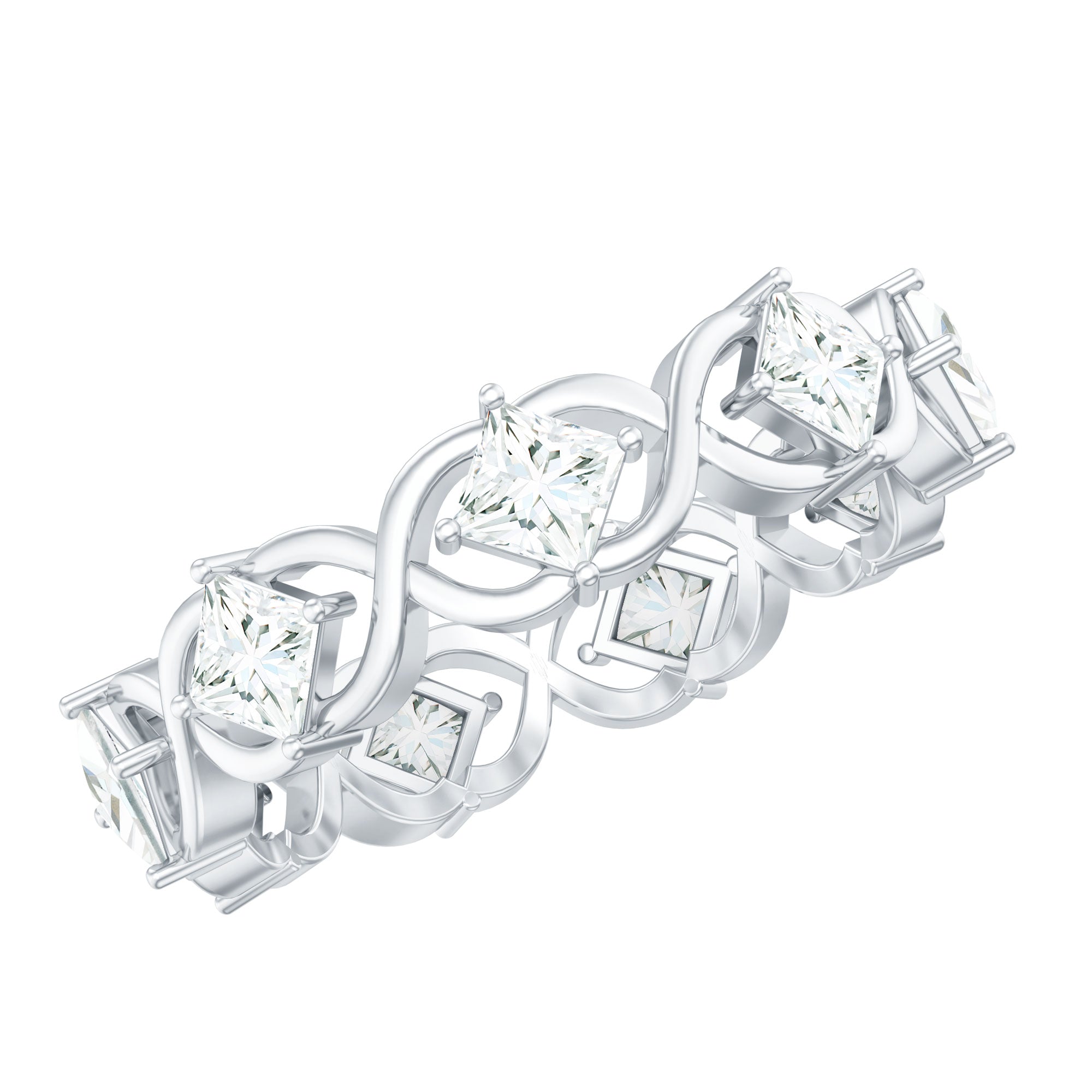 Certified Princess Cut Moissanite Wedding Band Ring