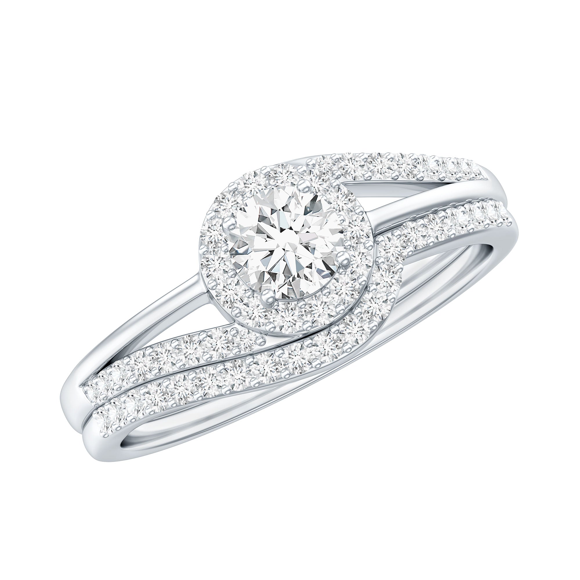Rosec Jewels-Round Moissanite Bypass Wedding Ring Set