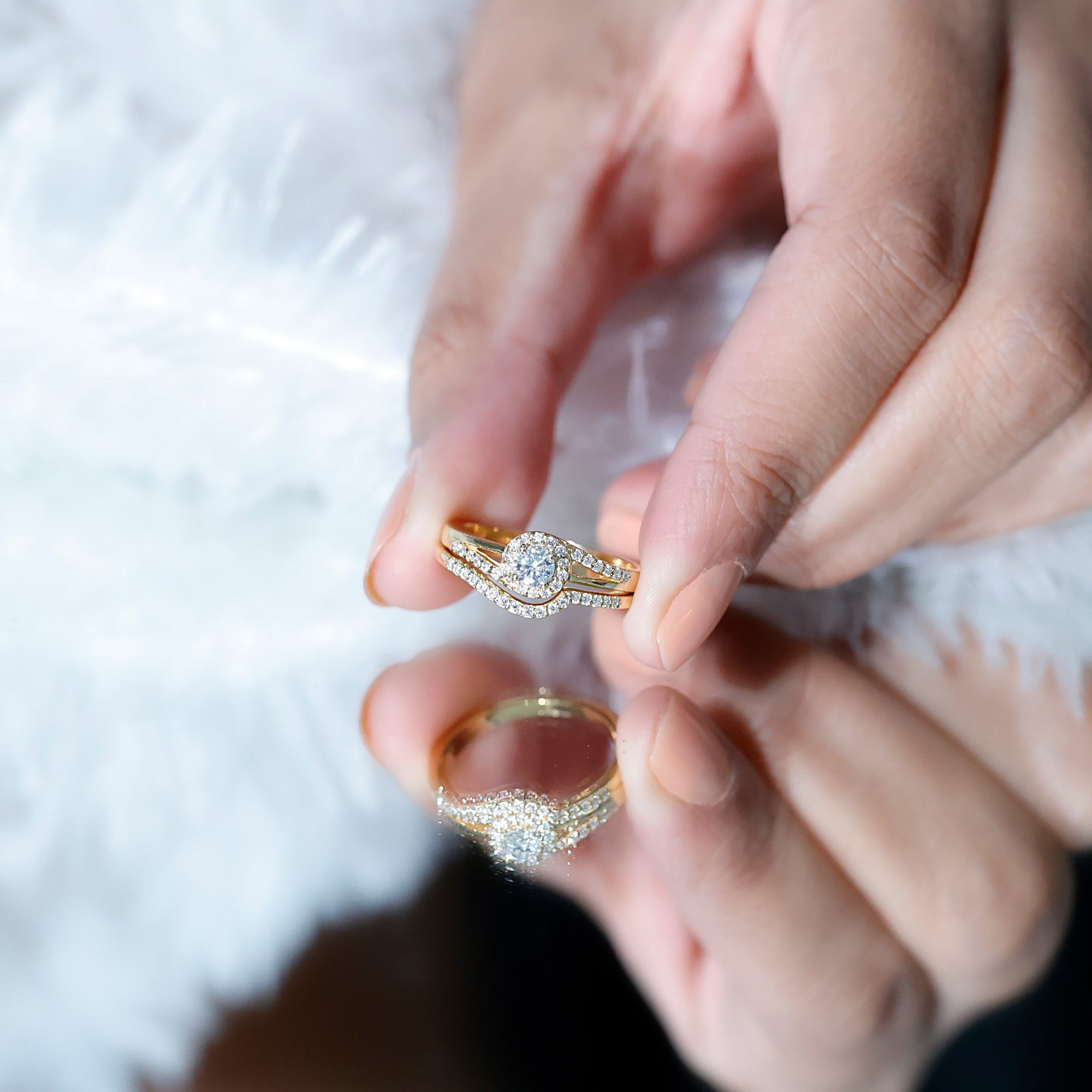 Rosec Jewels-Round Moissanite Bypass Wedding Ring Set