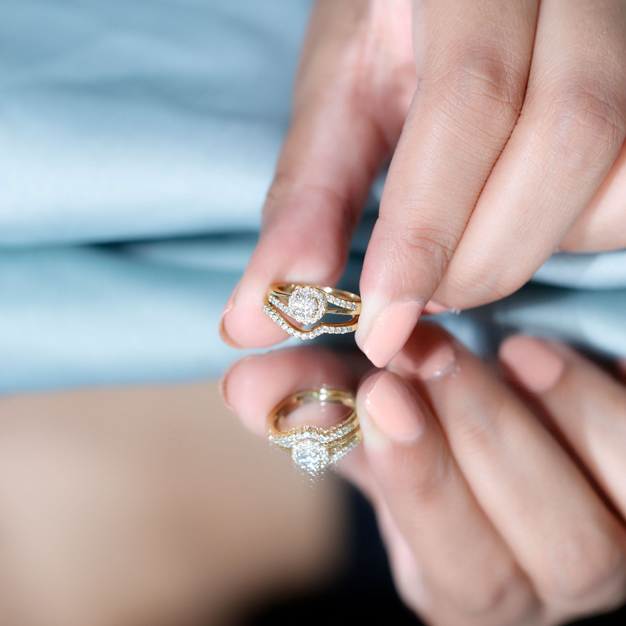 Rosec Jewels-Round Moissanite Bypass Wedding Ring Set