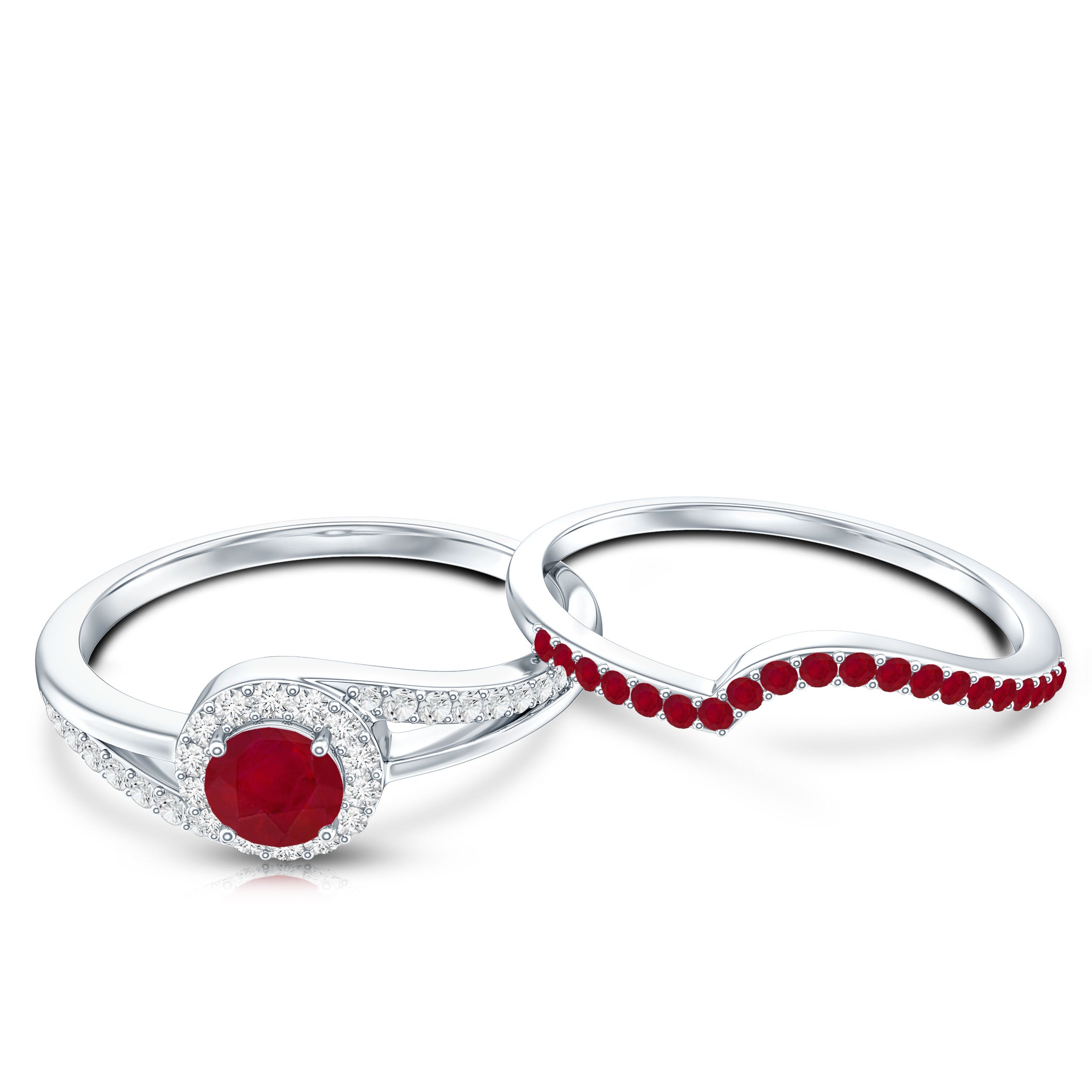 Natural Ruby Diamond Wedding Engagement Ring Set for Women AAA - Rosec Jewels
