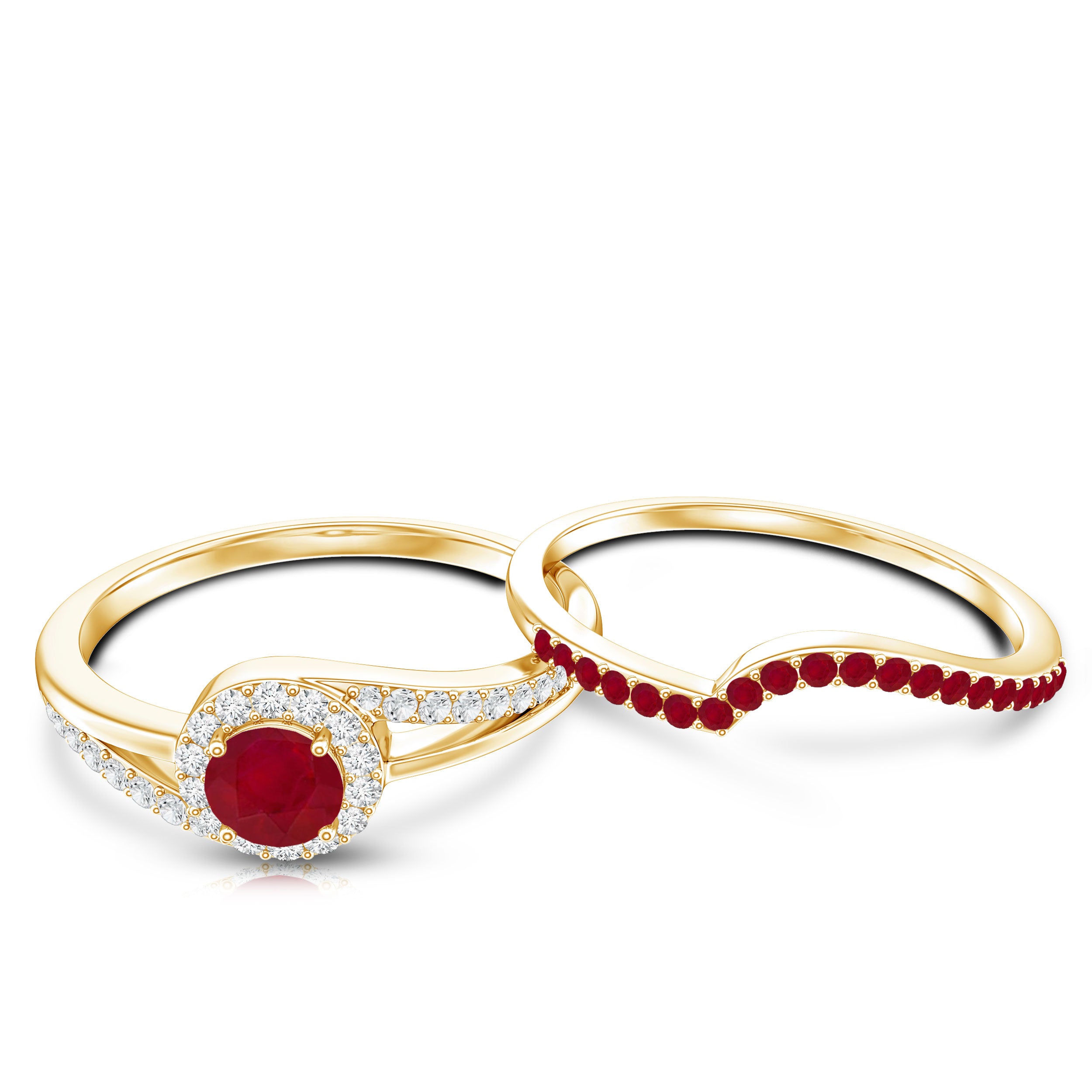 Natural Ruby Diamond Wedding Engagement Ring Set for Women AAA - Rosec Jewels