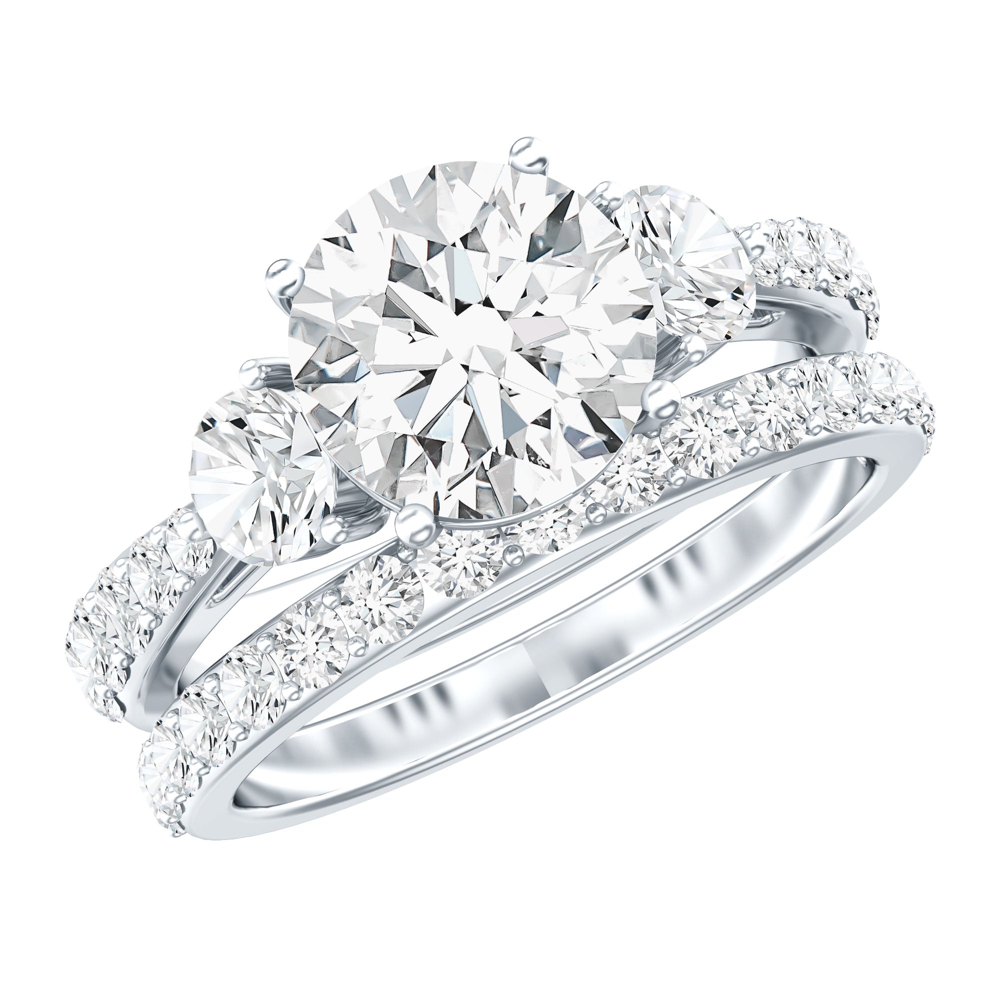 Certified Moissanite Classic Bridal Ring Set D-VS1 - Rosec Jewels