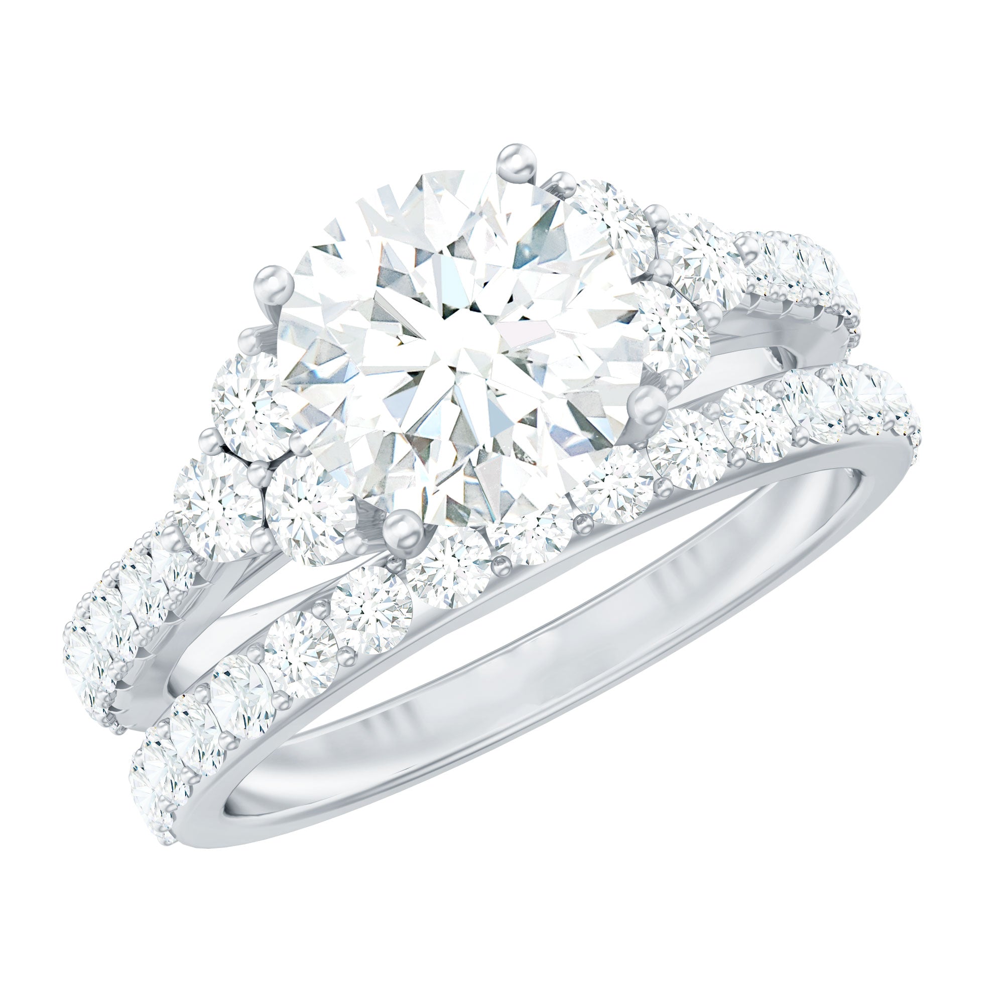 Certified Moissanite 8MM Engagement Ring with Stackable Band