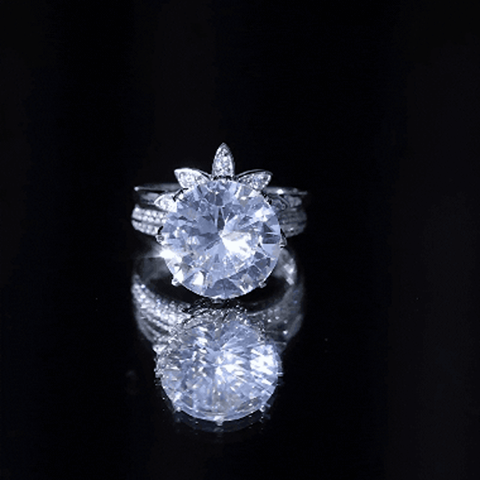 10MM Round Moissanite Flower Engagement Ring With Enhancer D-VS1 - Rosec Jewels