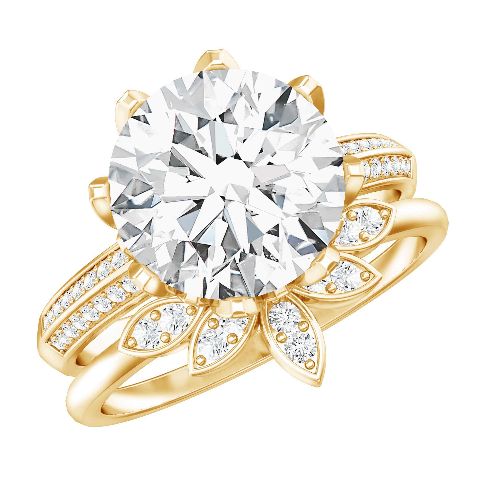 10MM Round Moissanite Flower Engagement Ring With Enhancer D-VS1 - Rosec Jewels