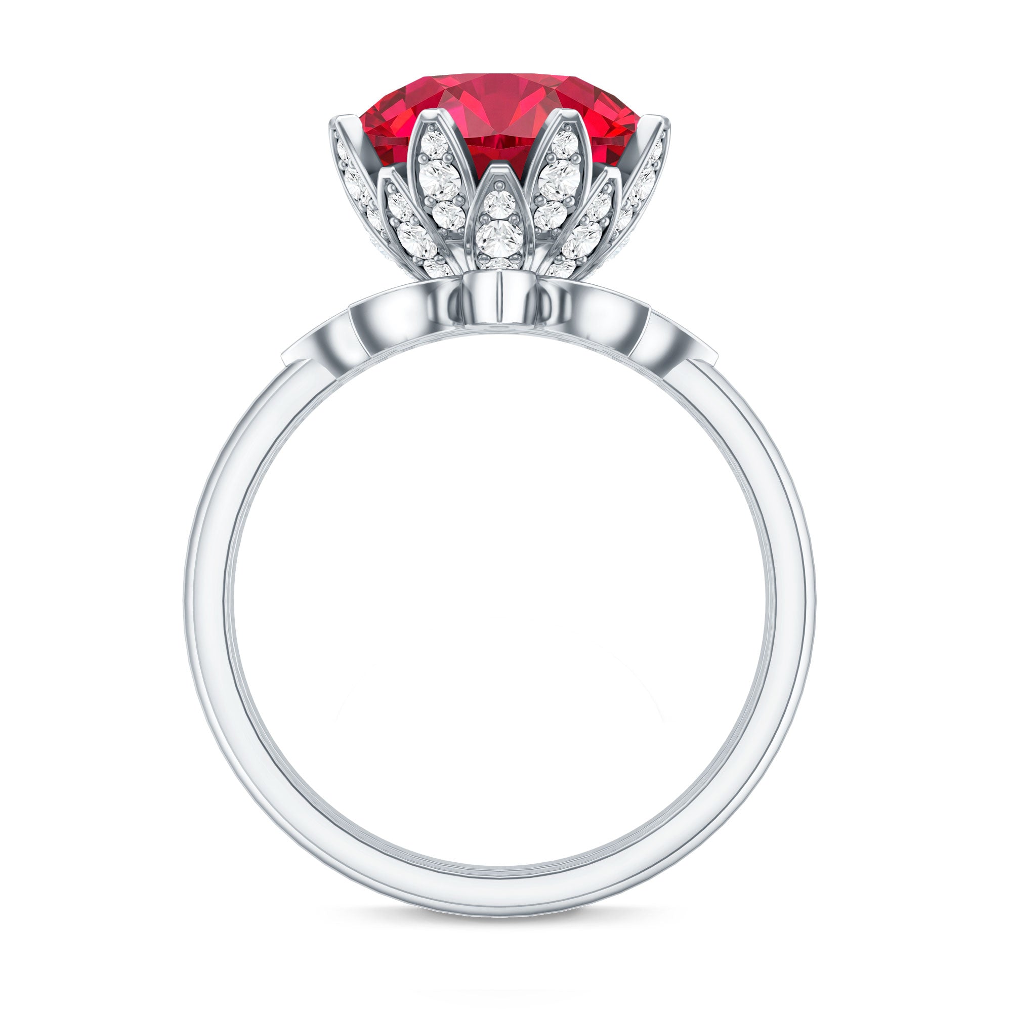 Lab Grown Ruby Flower Bridal Engagement Ring Set with Moissanite AAAA - Rosec Jewels