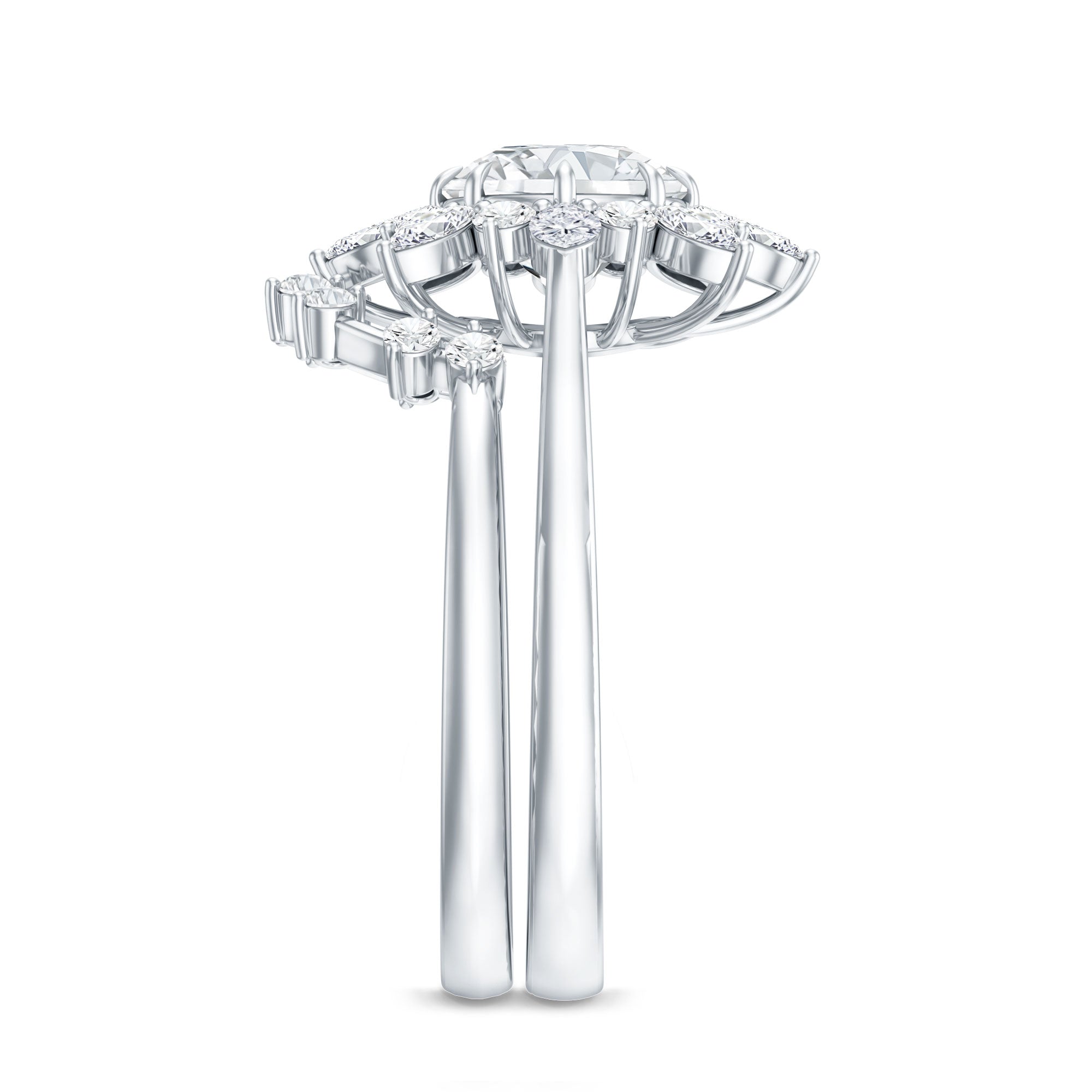 Flower Inspired Moissanite Halo Engagement Ring with Enhancer D-VS1 - Rosec Jewels