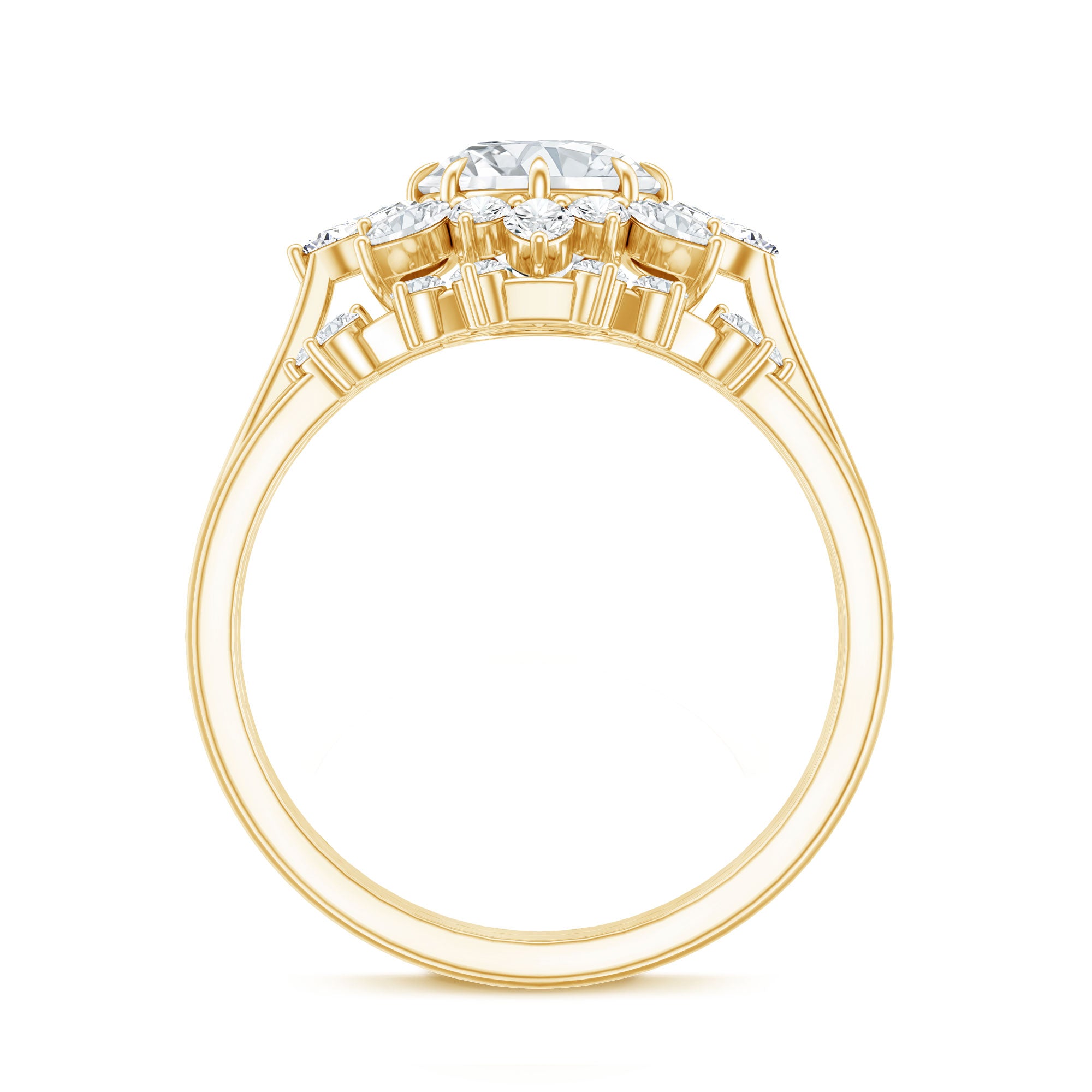 Flower Inspired Moissanite Halo Engagement Ring with Enhancer D-VS1 - Rosec Jewels