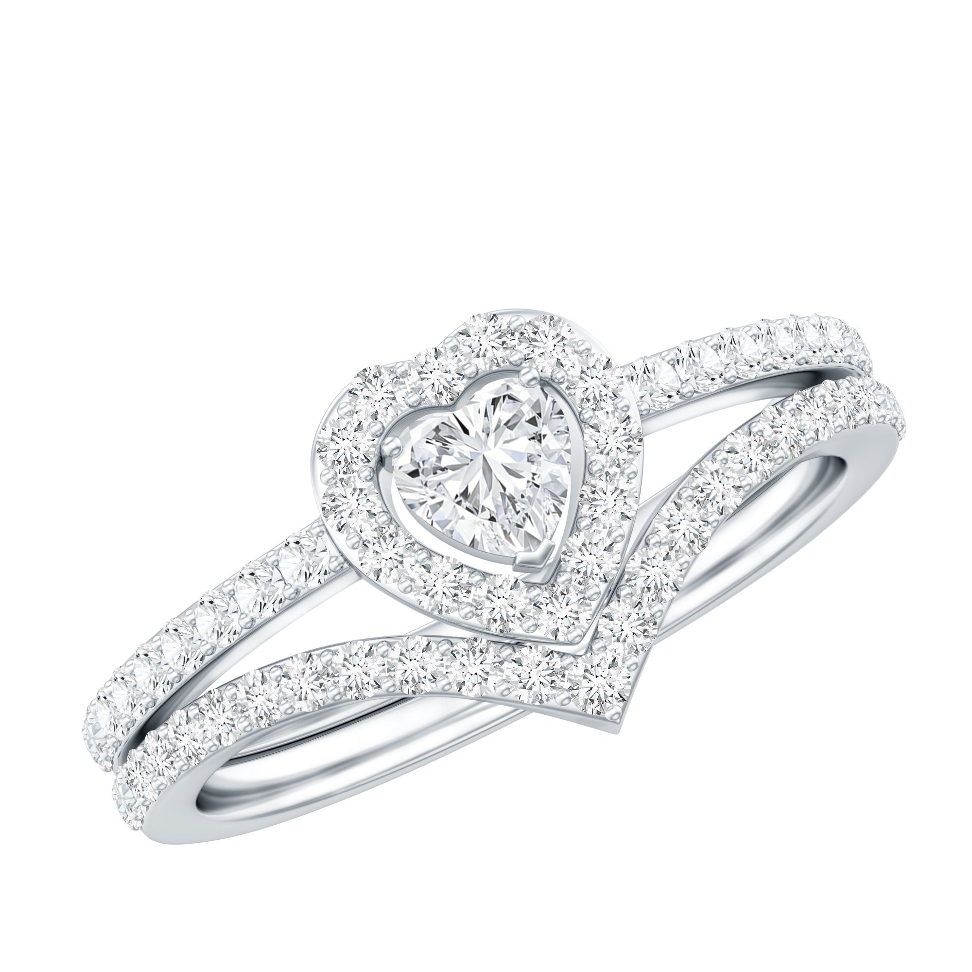 Heart Shape Moissanite Wedding Ring Set For Women D-VS1 - Rosec Jewels
